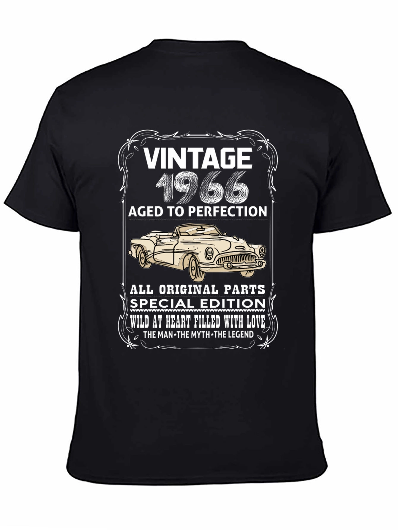 Black Vintage 1966 Classic Car T-Shirt view 4