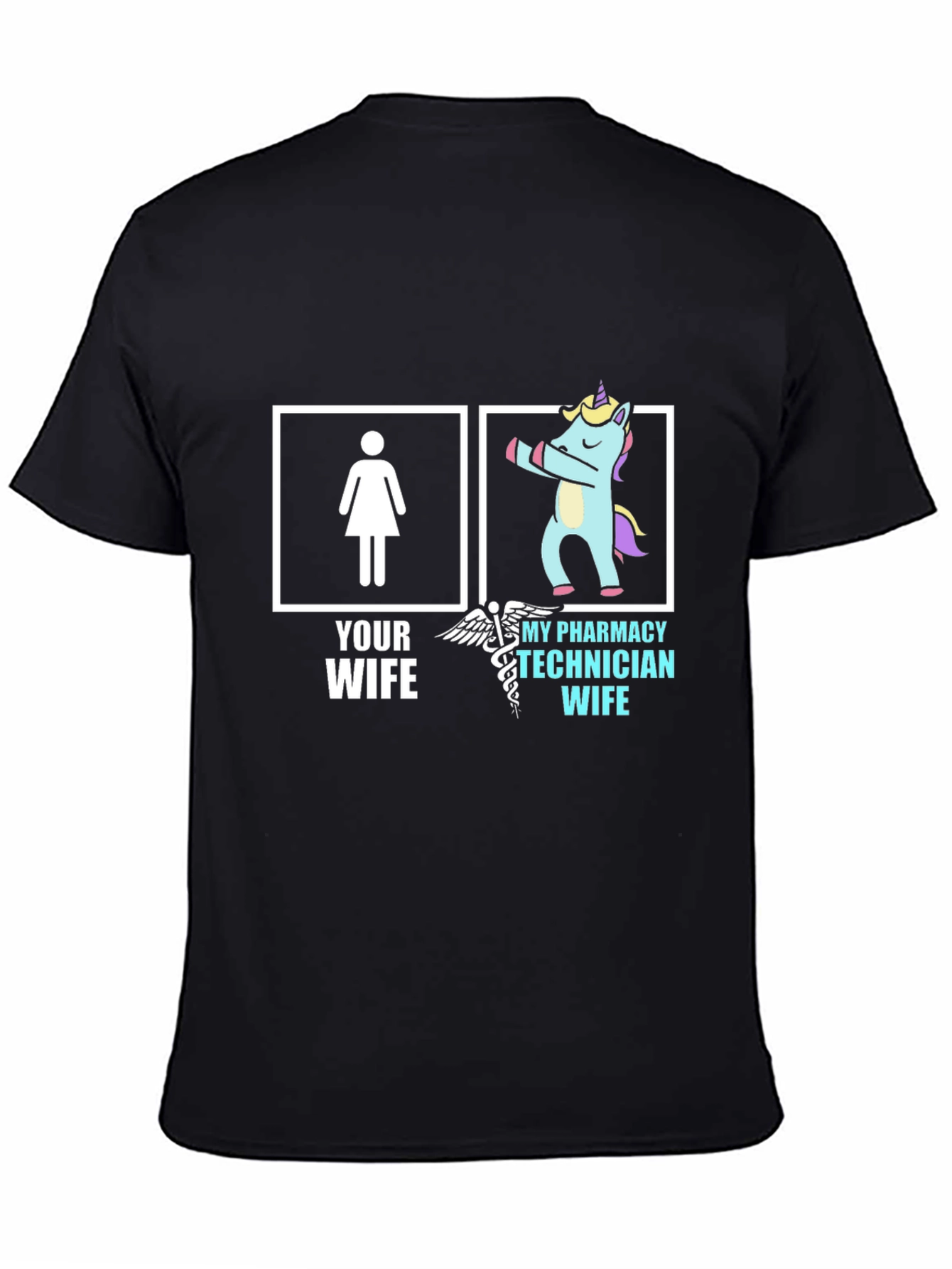 Black Pharmacy Technician Wife T-Shirt - Funny Unicorn Tee view 4
