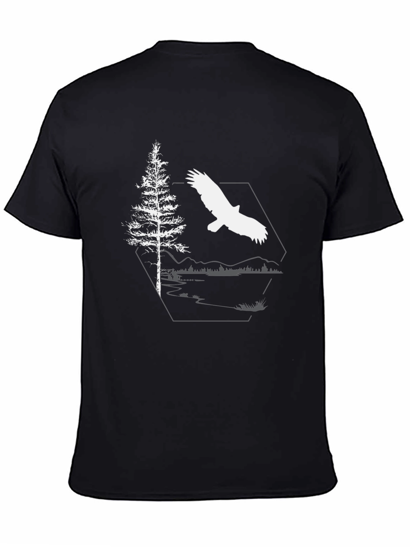 Black Eagle & Pine Tree Graphic Black T-Shirt view 4