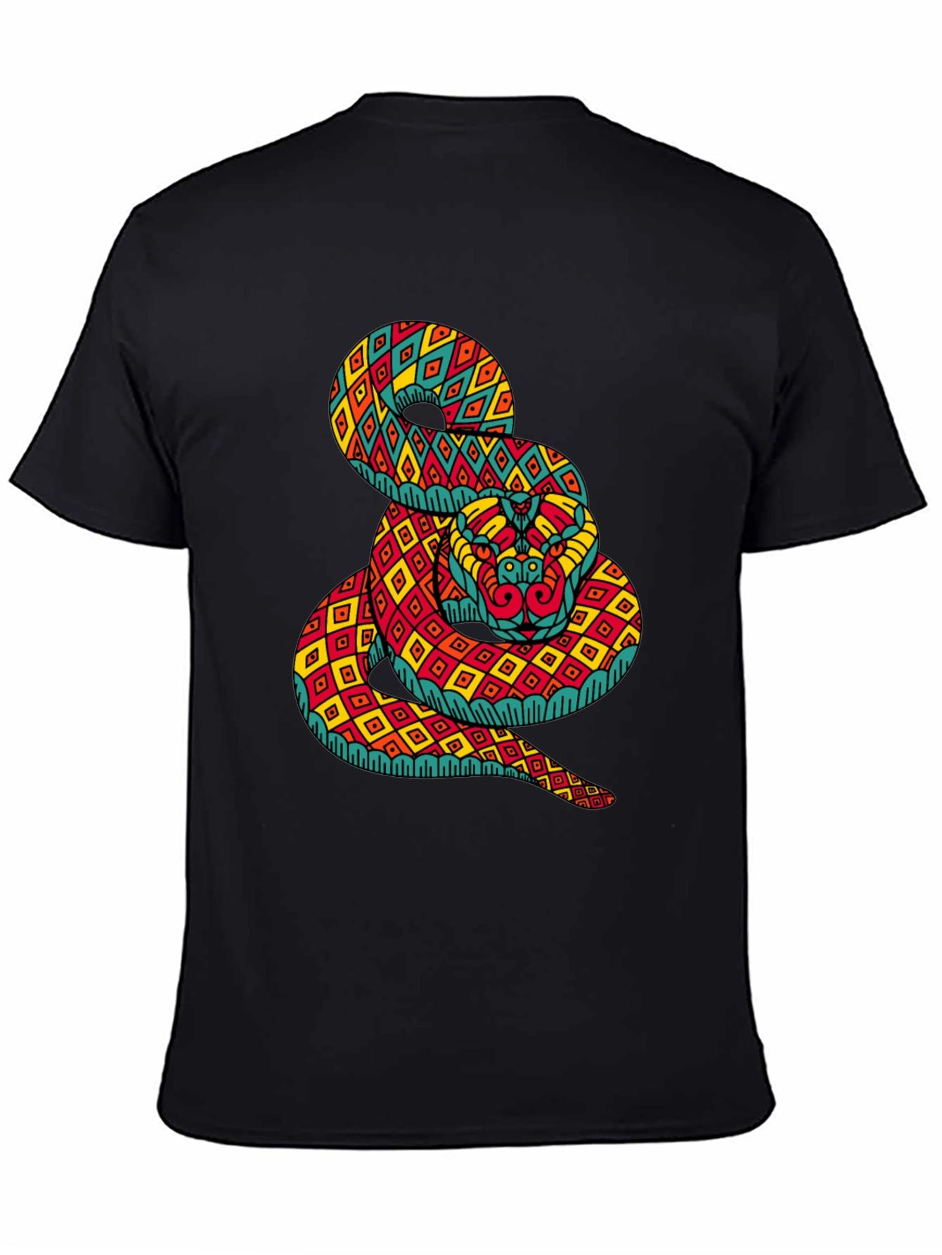Black Geometric Snake Print Black T-Shirt view 4