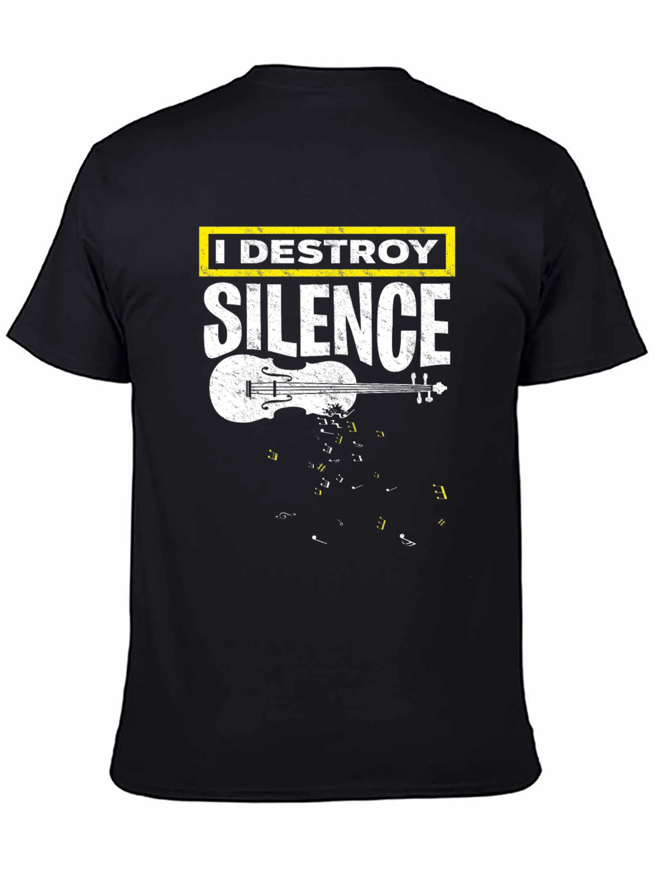 Black I Destroy Silence Violin Graphic T-Shirt view 4
