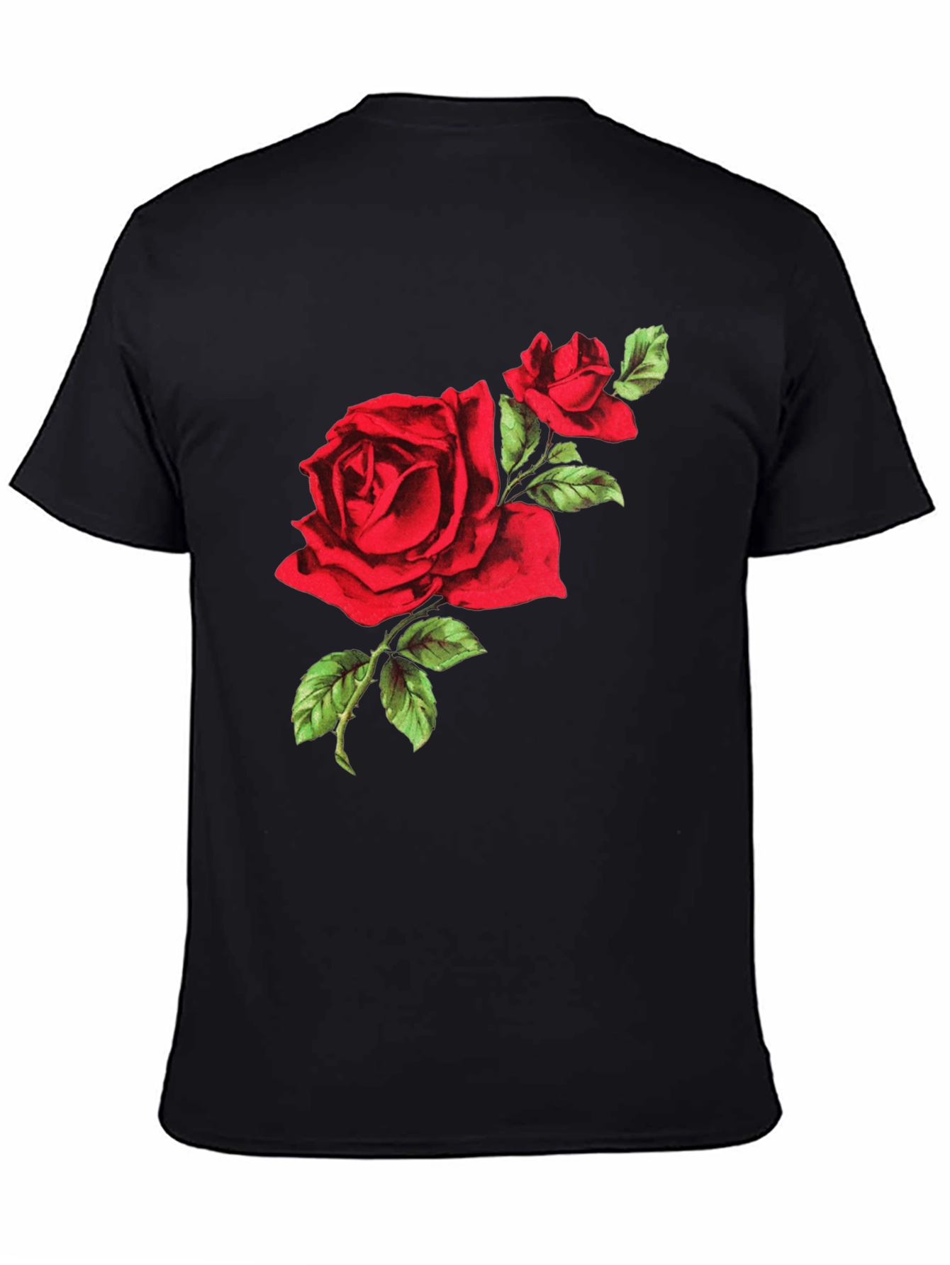 Black Red Rose Graphic Tee - Black Cotton T-Shirt view 4