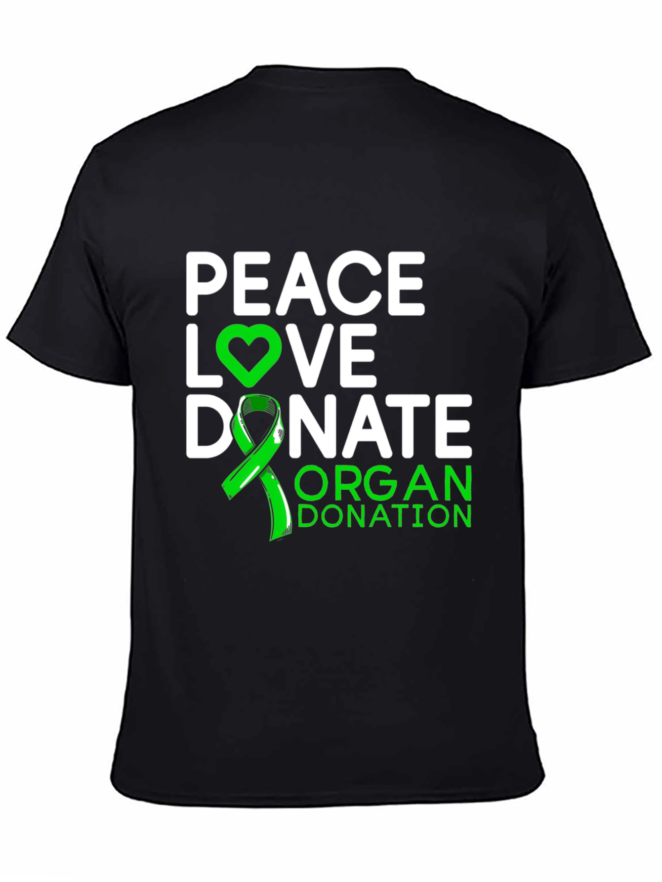 Black Peace Love Donate Organ Donation Awareness T-Shirt view 4