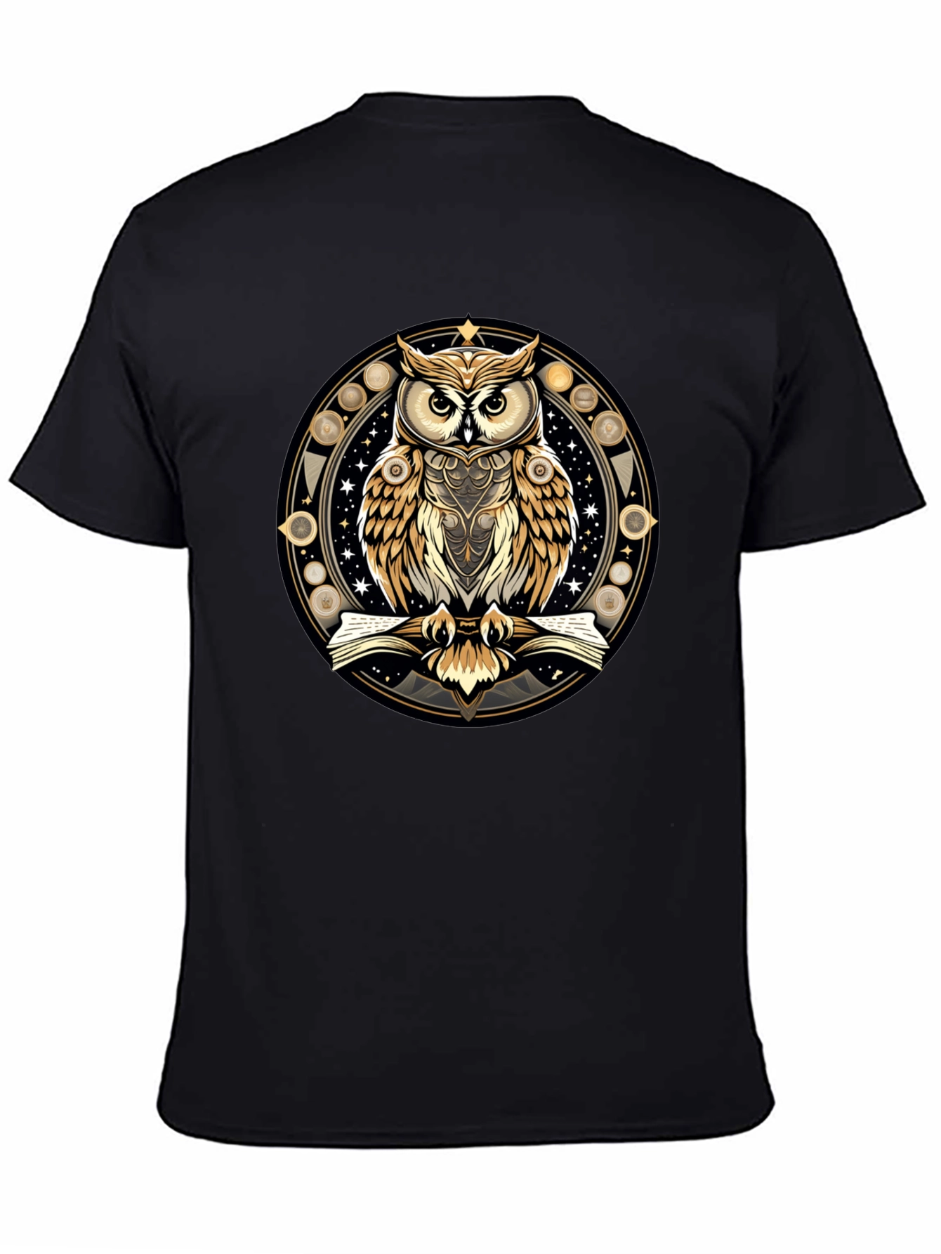 Black Mystic Owl Graphic Tee - Stylish Unisex Black T-Shirt view 4