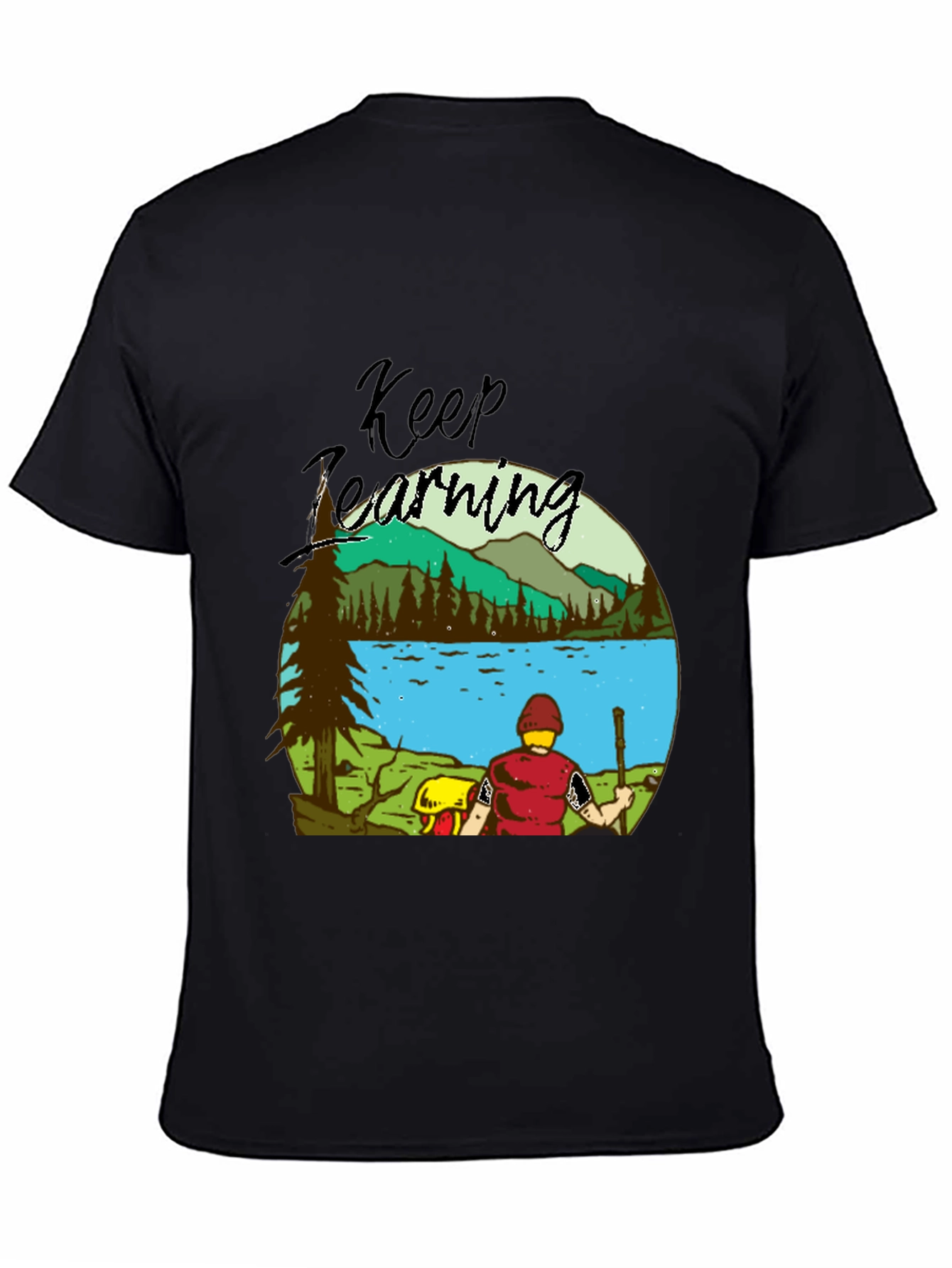 Black Keep Learning Nature Scene Graphic T-Shirt view 4