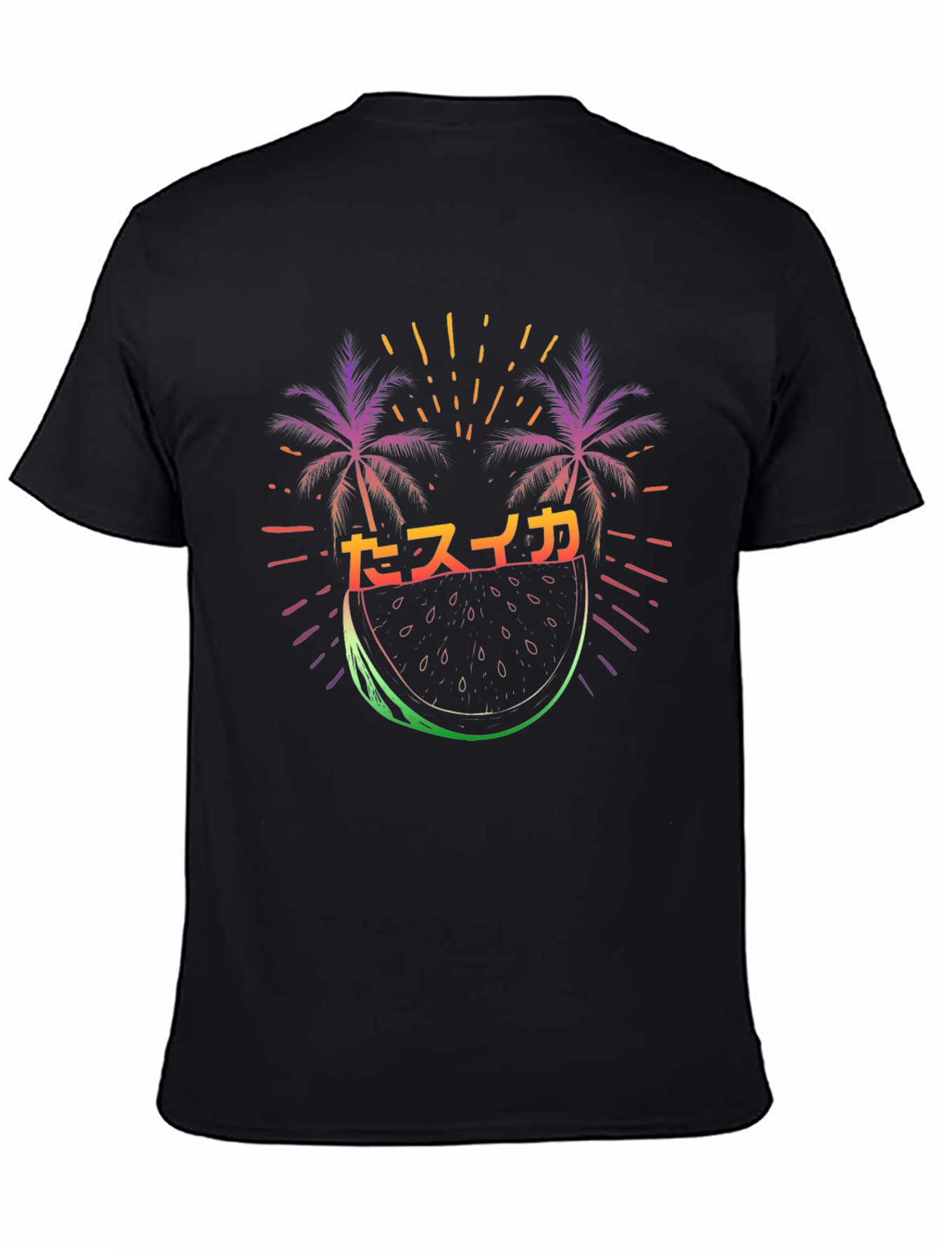 Black Neon Watermelon Japanese Style Graphic T-Shirt view 4