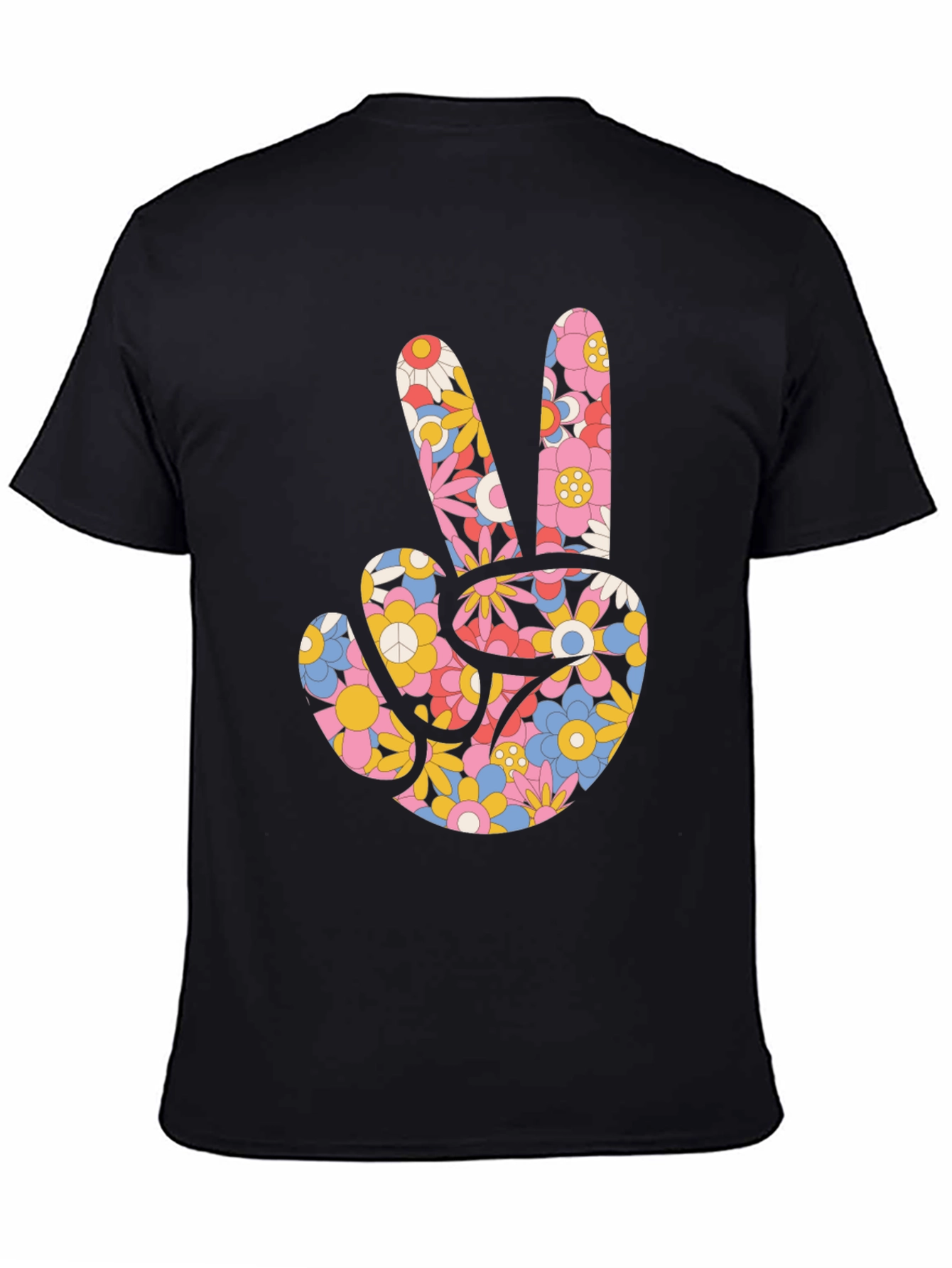 Black Floral Peace Sign Black T-Shirt view 4