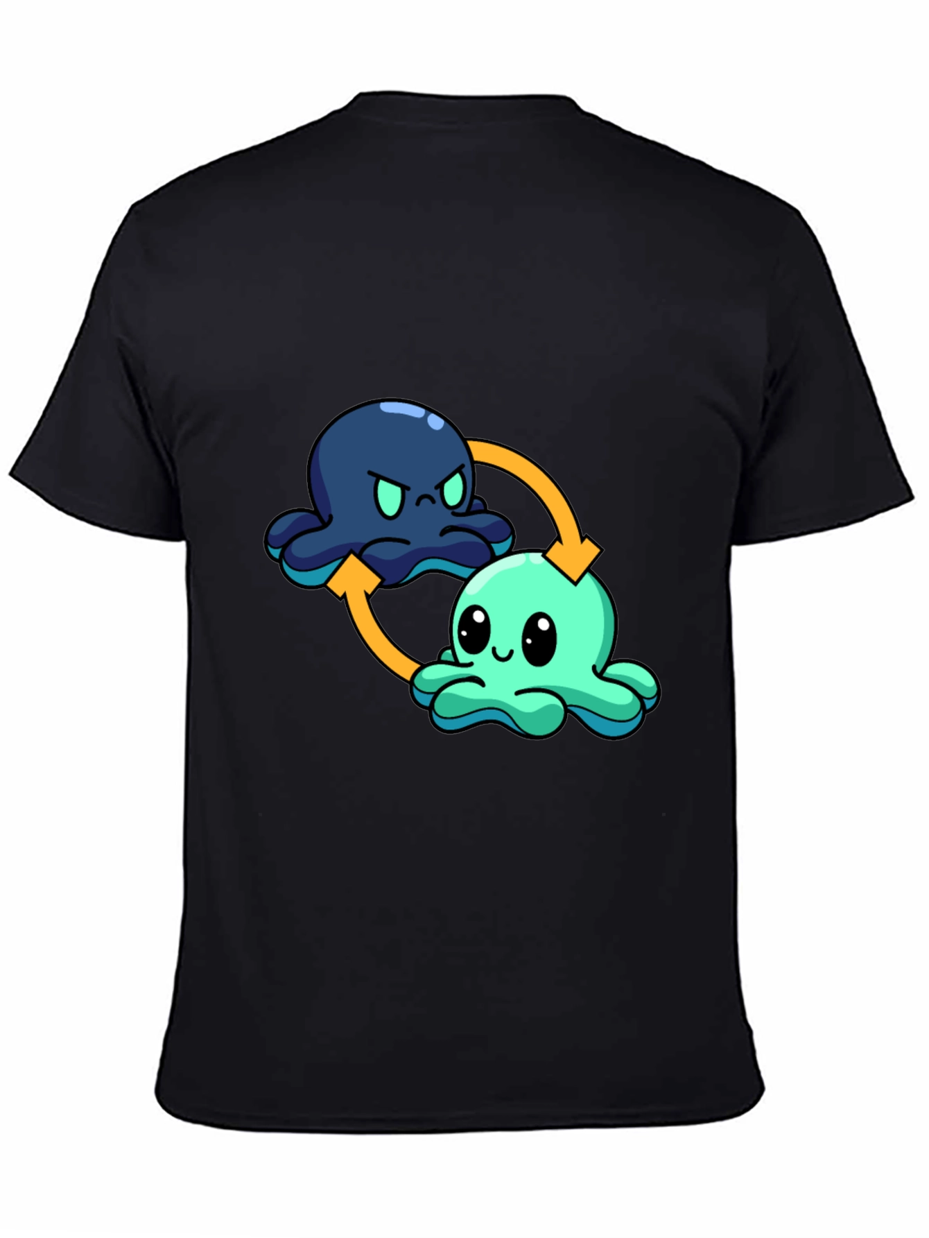 Black Mood Octopus T-Shirt - Reversible Cute Cartoon Design view 4