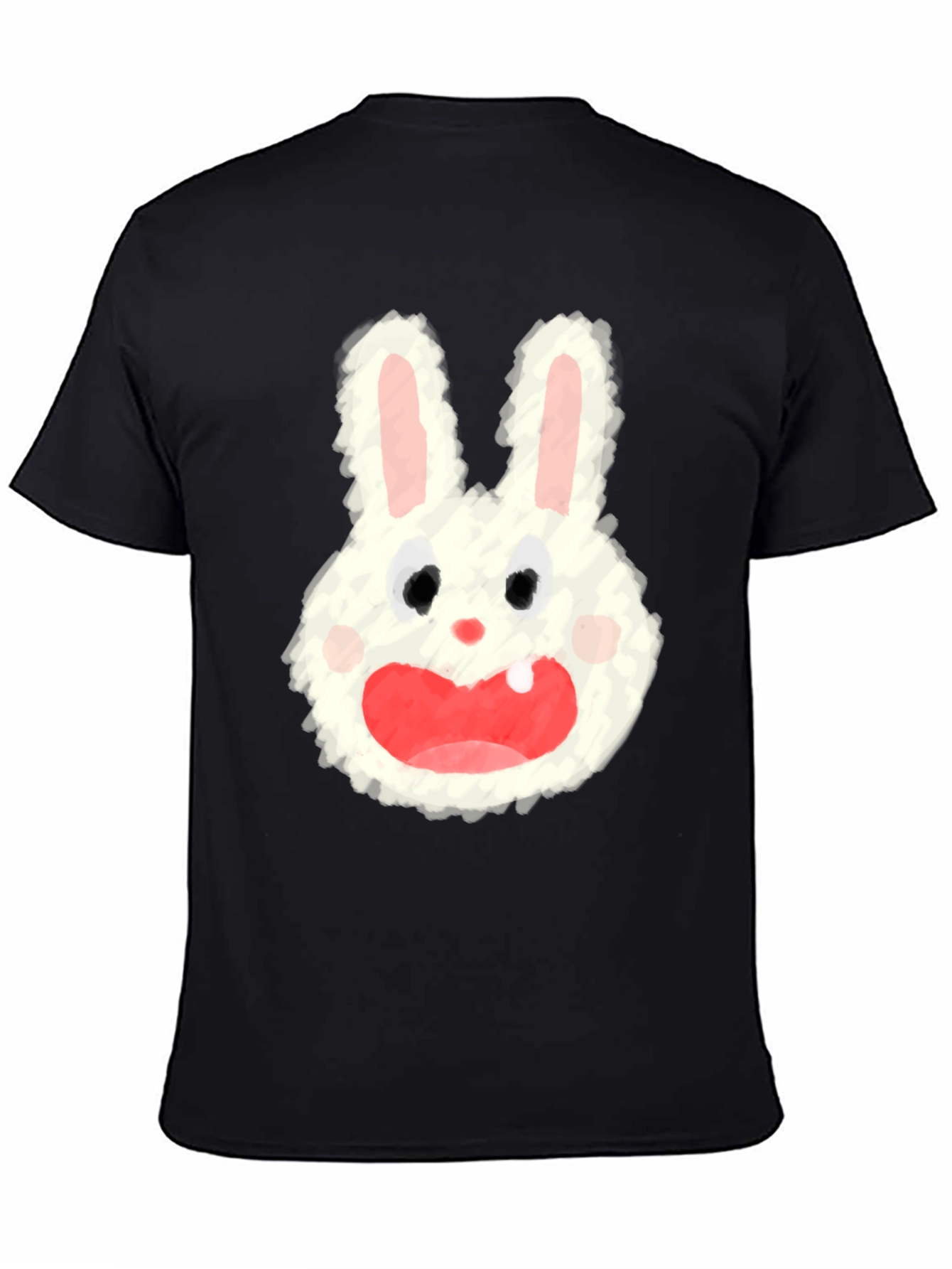 Black Cartoon Bunny Graphic Tee - Soft Black Cotton Blend view 4