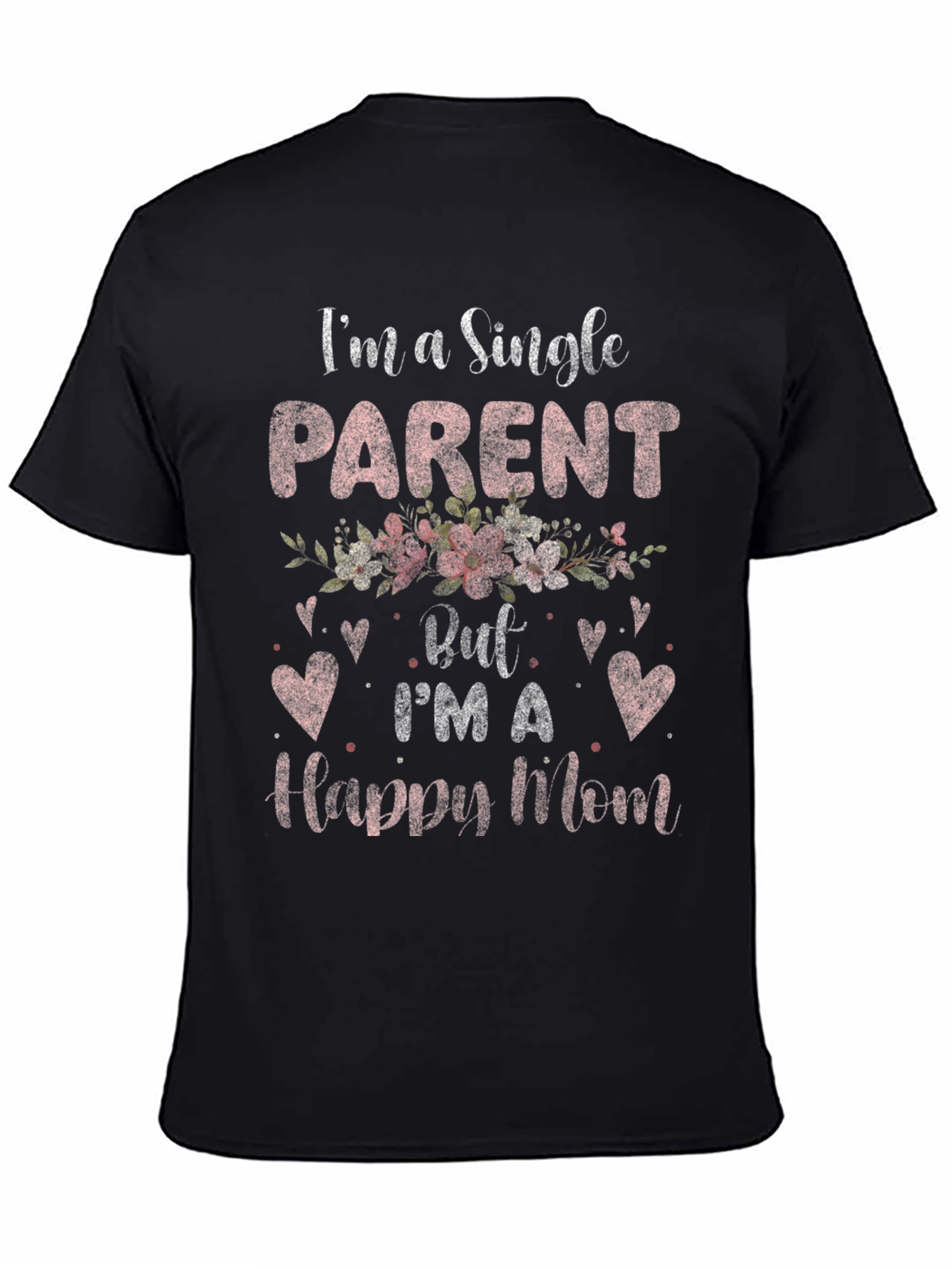Black Single Parent Happy Mom Floral Heart T-Shirt view 4