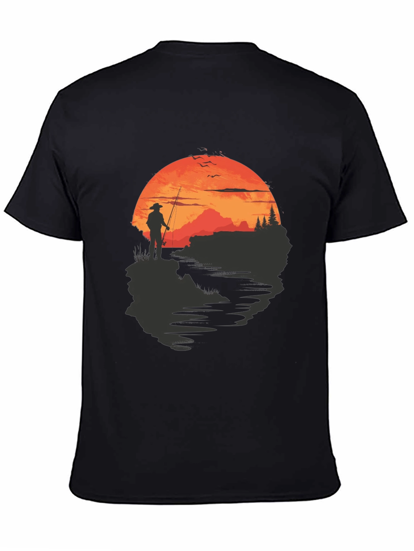 Black Fisherman Sunset Graphic Tee - Black Crew Neck view 4