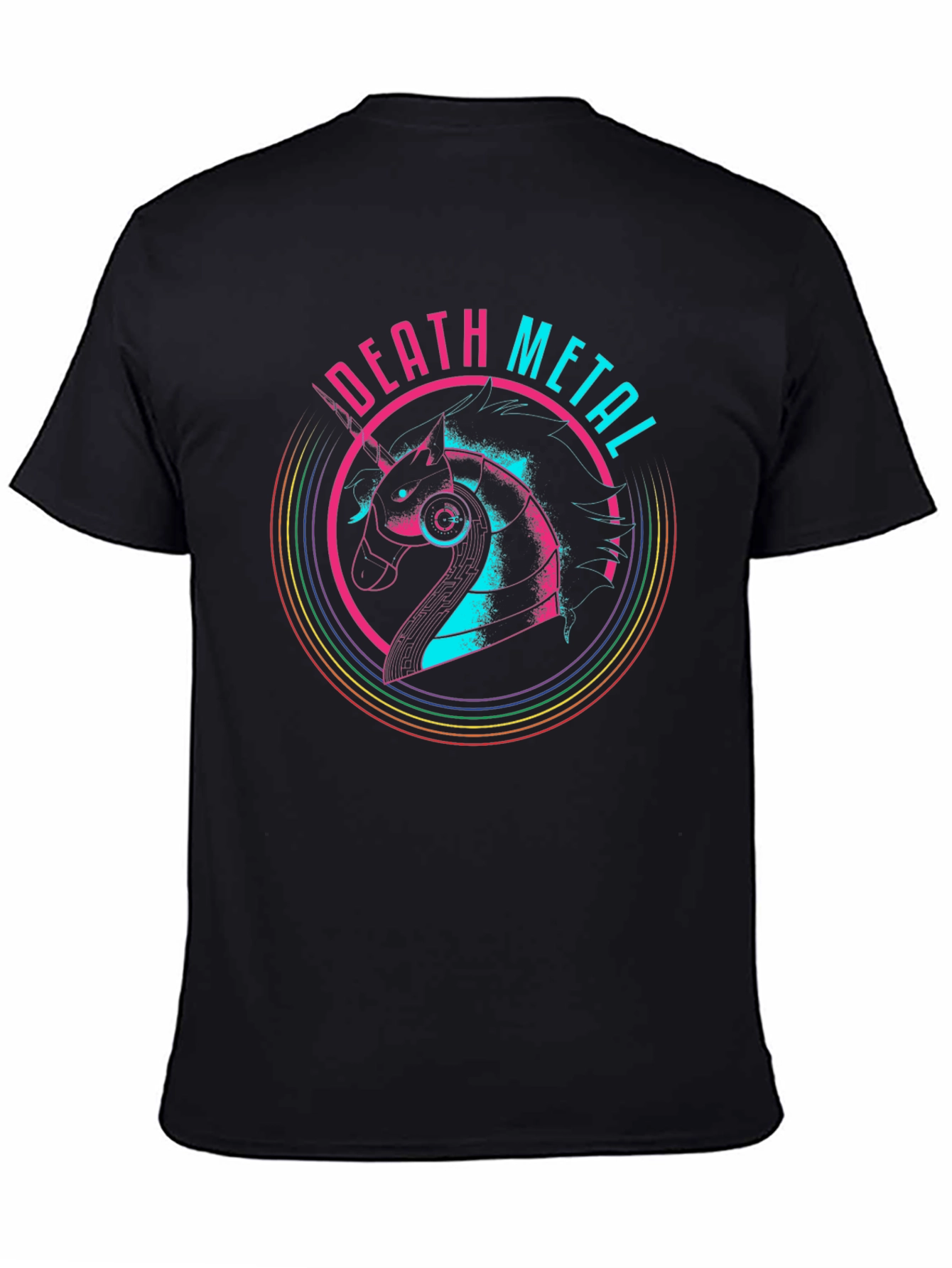 Black Death Metal Unicorn Graphic Tee - Black Cotton view 4