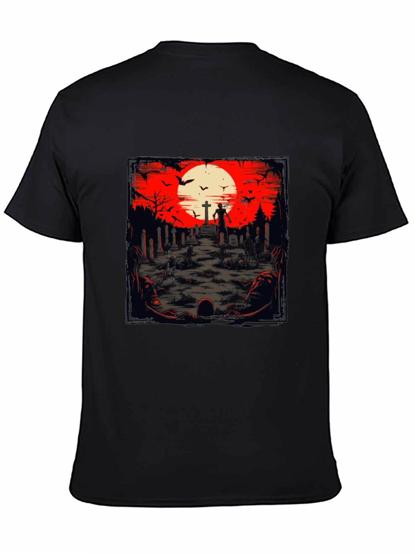 Black Zombie Graveyard T-Shirt - Spooky Halloween Design view 4