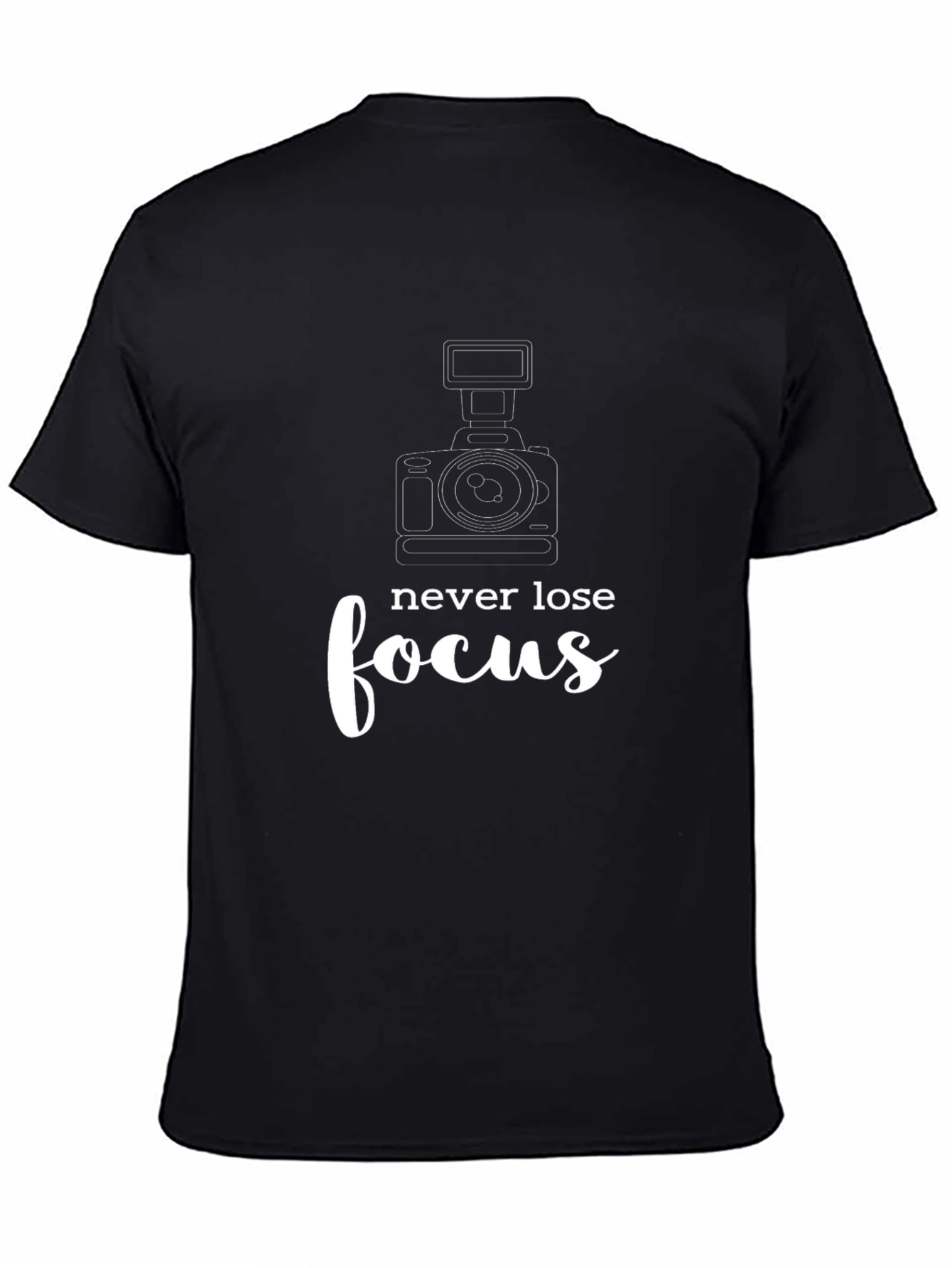 Black Never Lose Focus T-Shirt, Camera Graphic Tee view 4