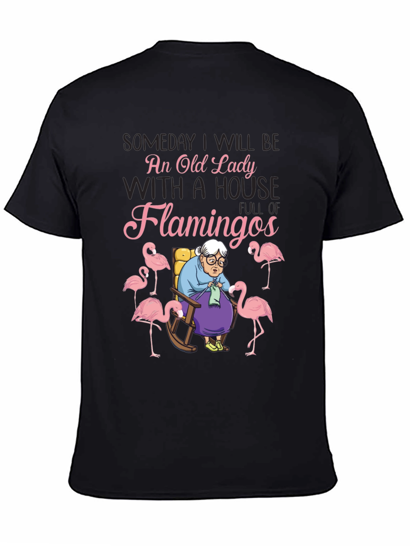 Black Old Lady Flamingo T-Shirt - Novelty Graphic Tee view 4