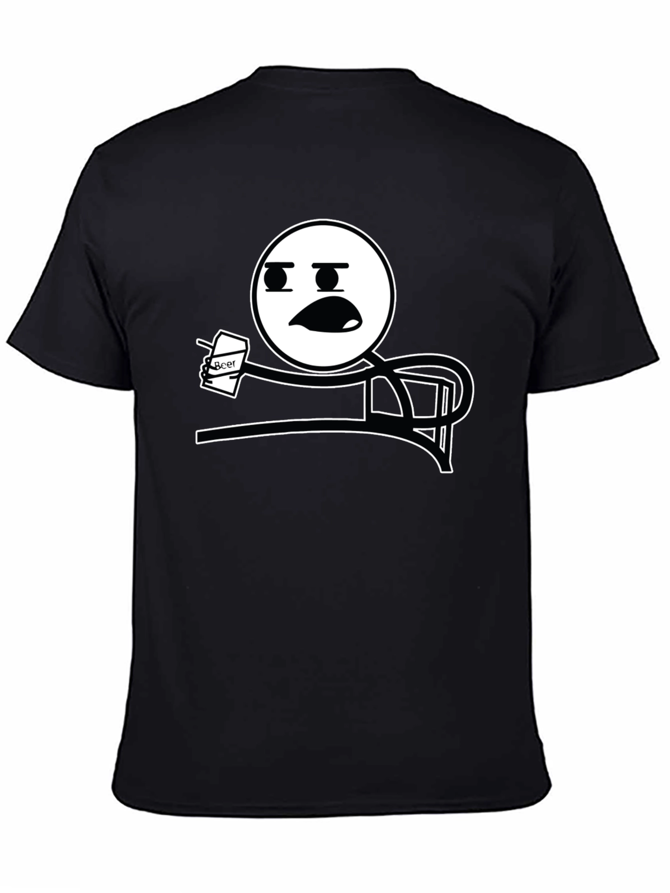 Black Funny Meme T-Shirt - Stick Figure Drinking Beer Tee view 4