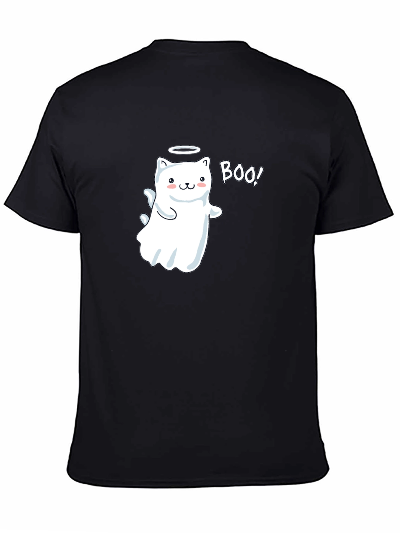 Cute Ghost Cat Boo! Black T-Shirt - 4