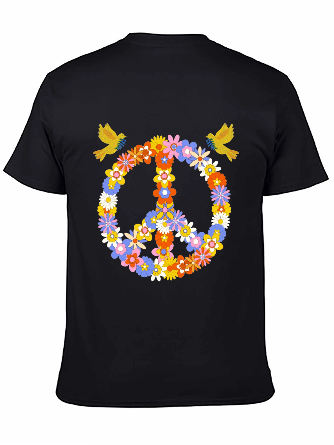 Black Floral Peace Sign Graphic Tee view 4