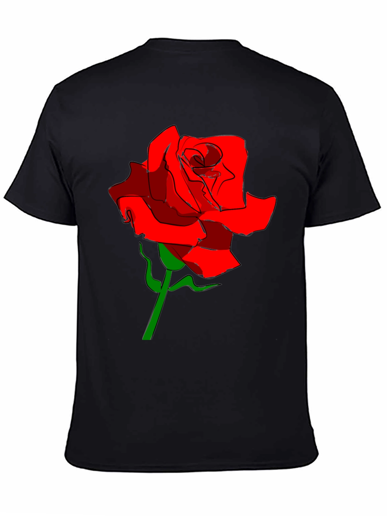 Black Men's Black T-Shirt with Red Rose Graphic view 4