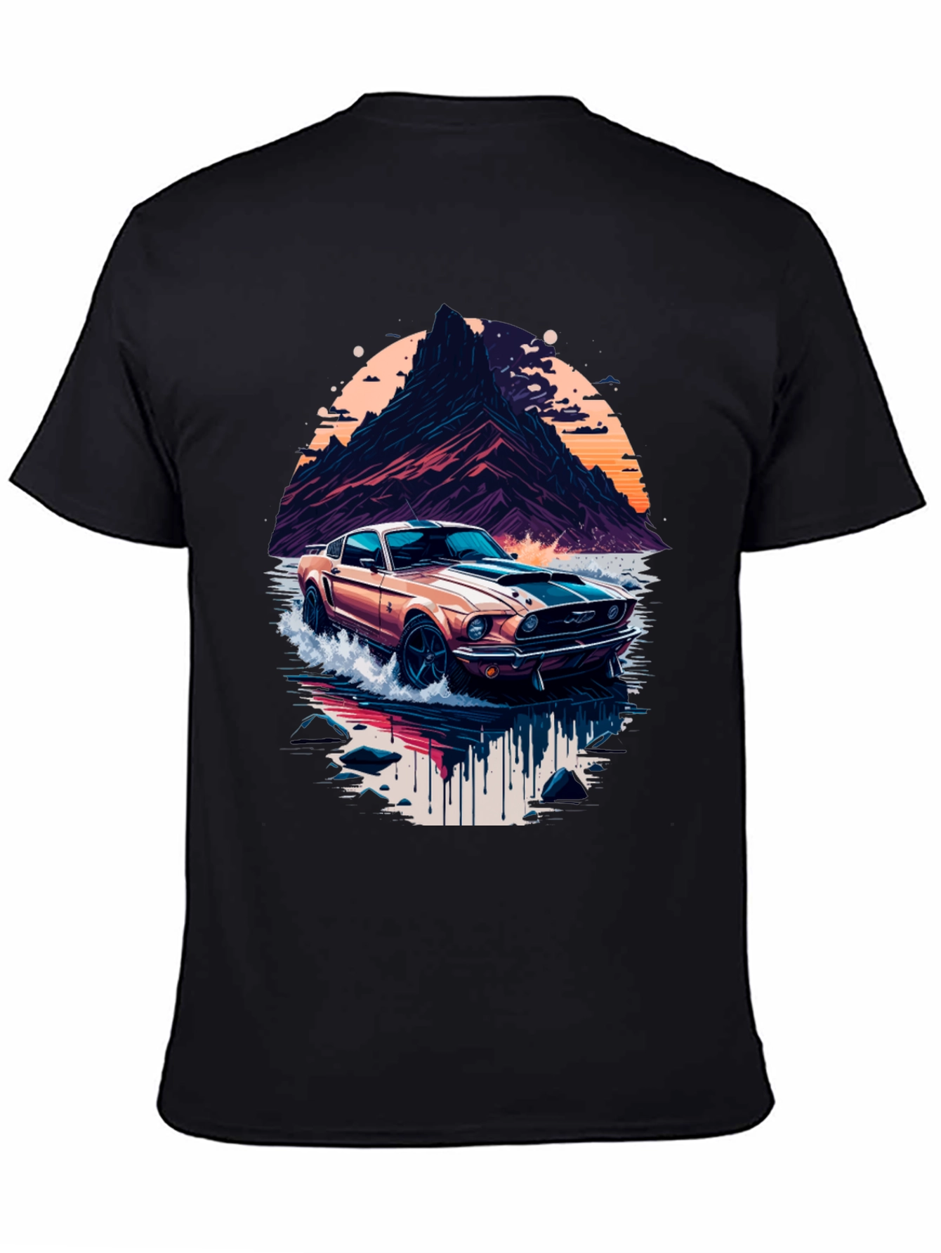 Black Retro Car Graphic Tee - Cool Mountainscape Design view 4