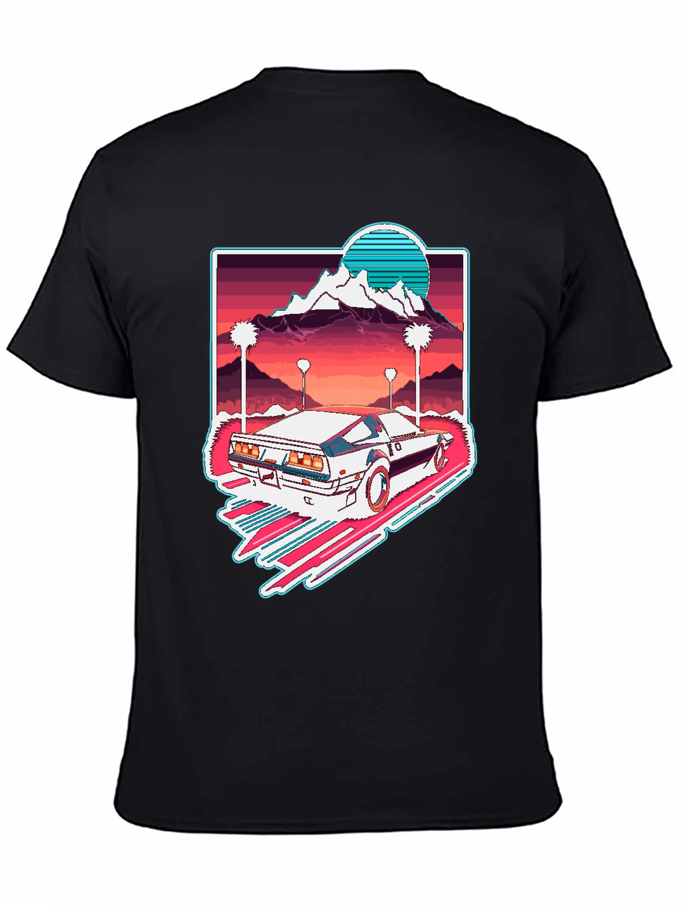 Black Retro Wave Car Graphic Tee - Synthwave Aesthetic T-Shirt view 4