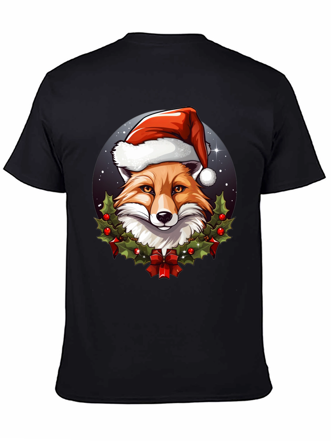 Black Festive Fox Tee: Holiday Spirit Apparel view 4