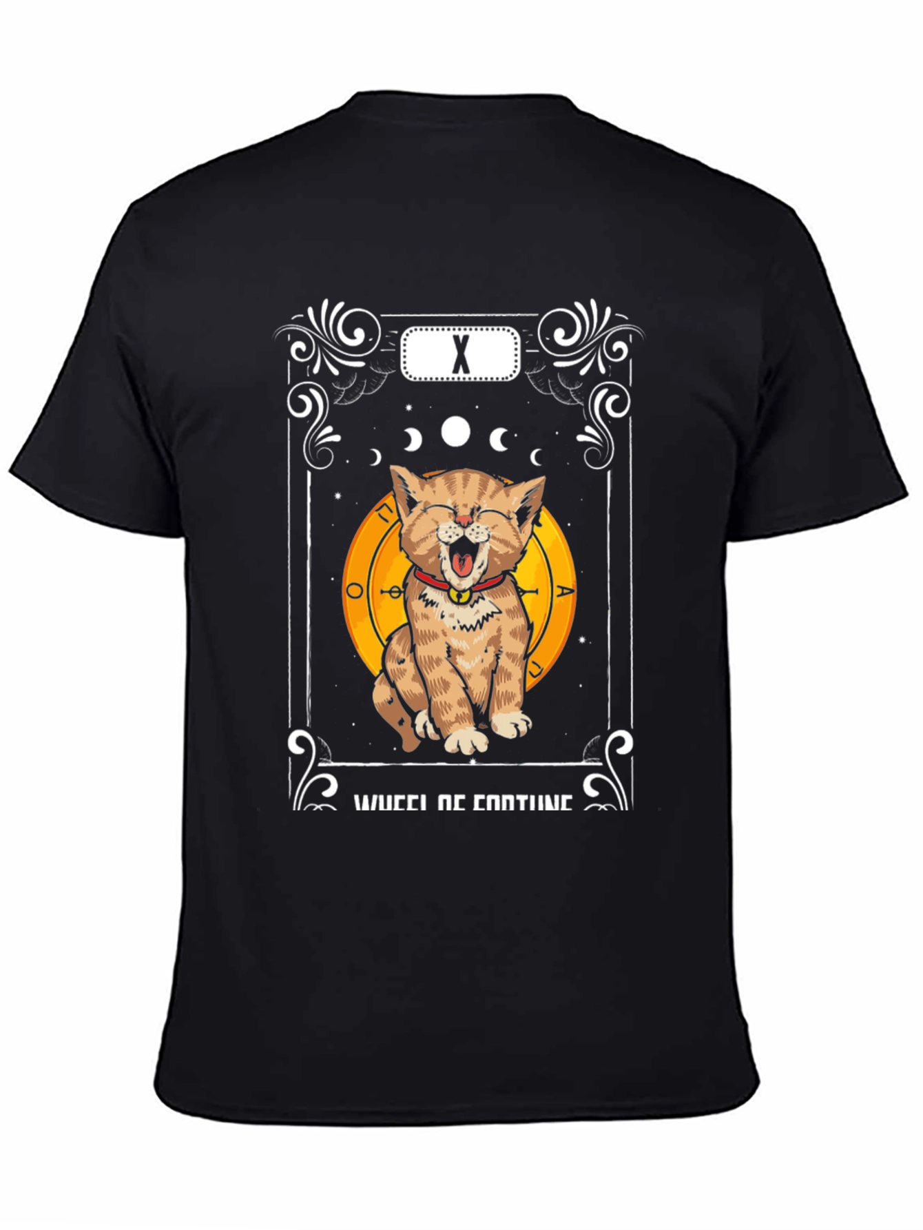 Black Funny Cat Tarot Card Wheel of Fortune T-Shirt view 4