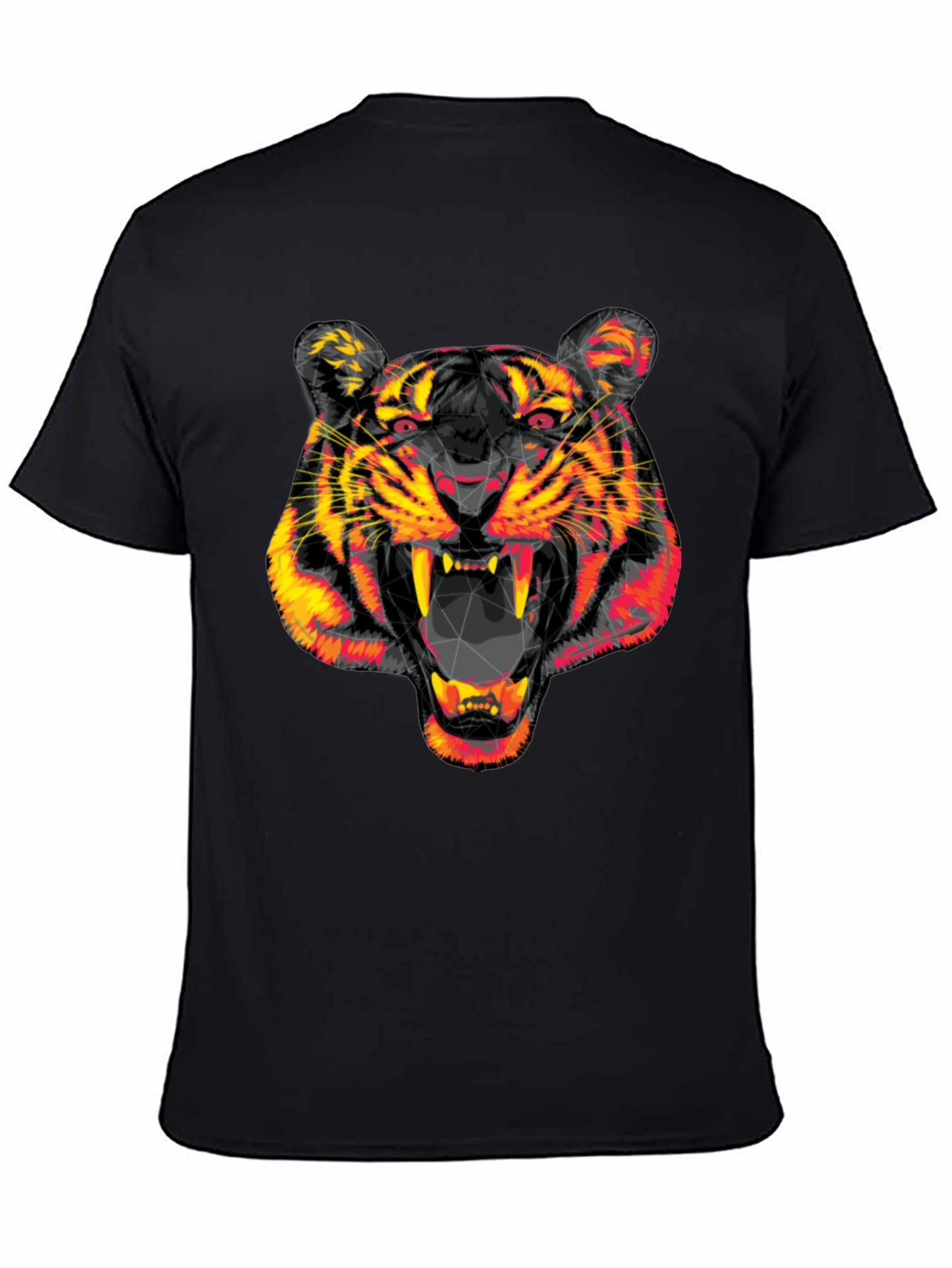 Black Geometric Tiger Head Black Graphic Tee view 4