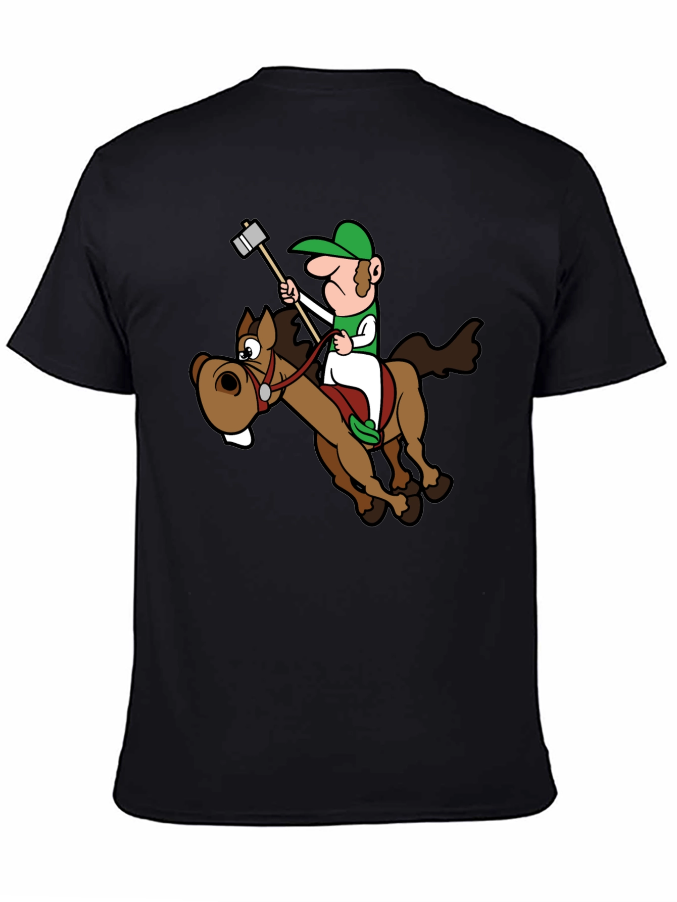 Black Novelty Cartoon Horse Rider T-Shirt view 4