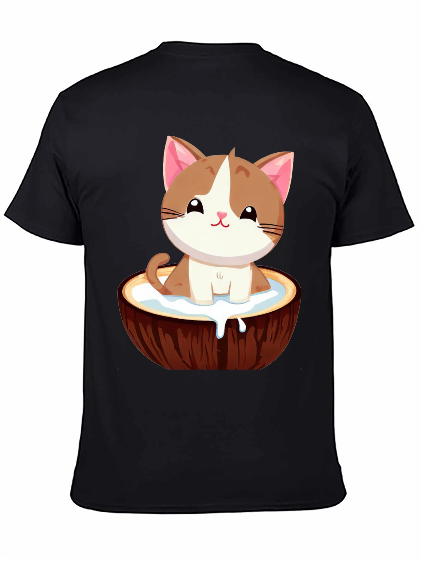 Black Cute Cat in Coconut Bowl T-Shirt view 4