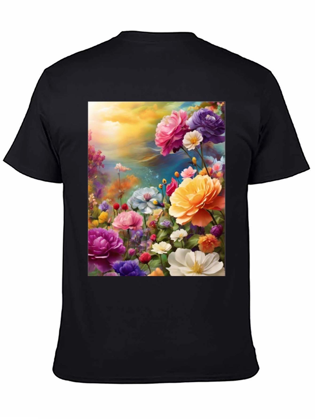 Black Floral Art Print Black T-Shirt view 4
