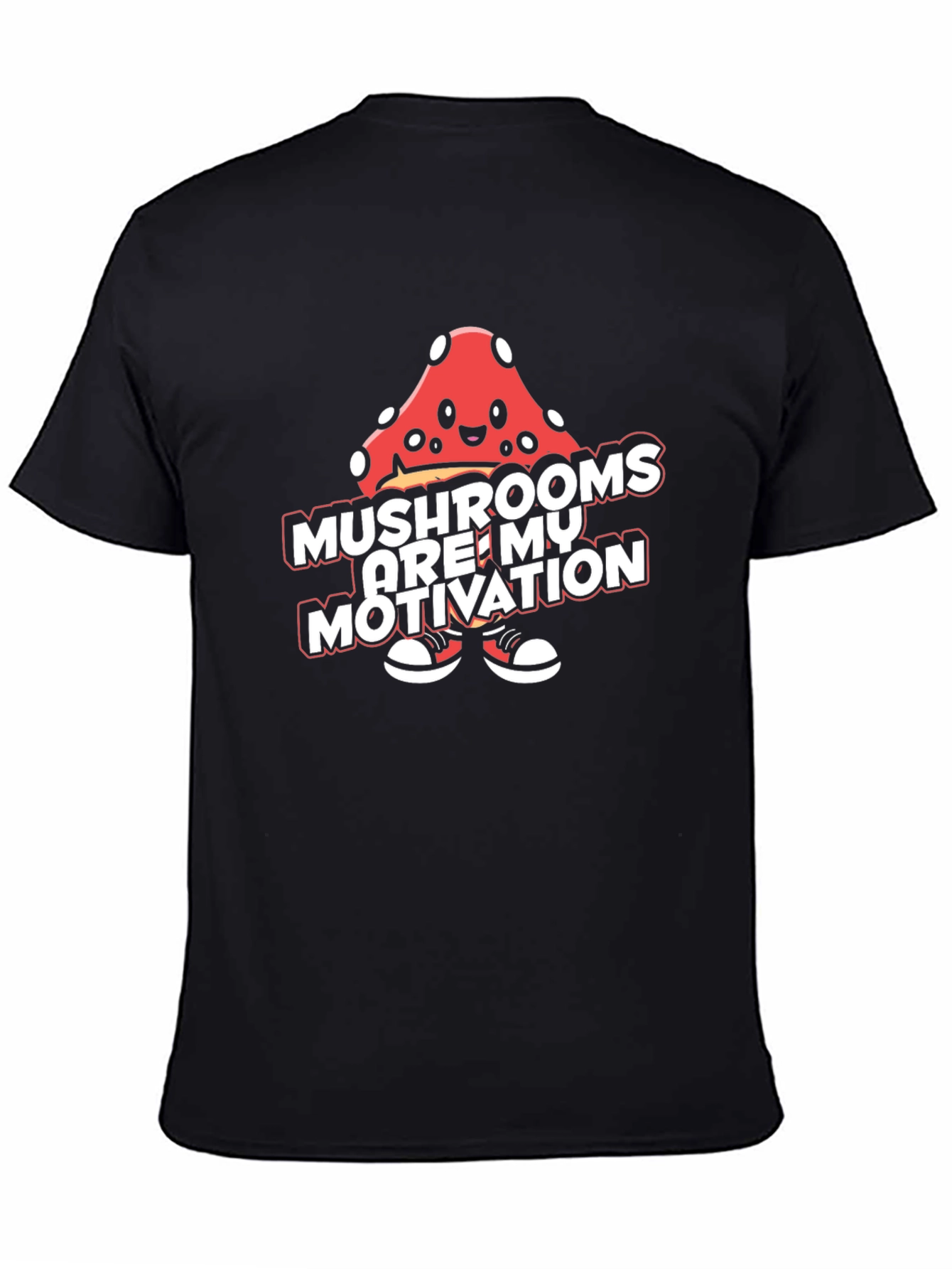 Black Mushroom Motivation Tee - Black Graphic T-Shirt view 4