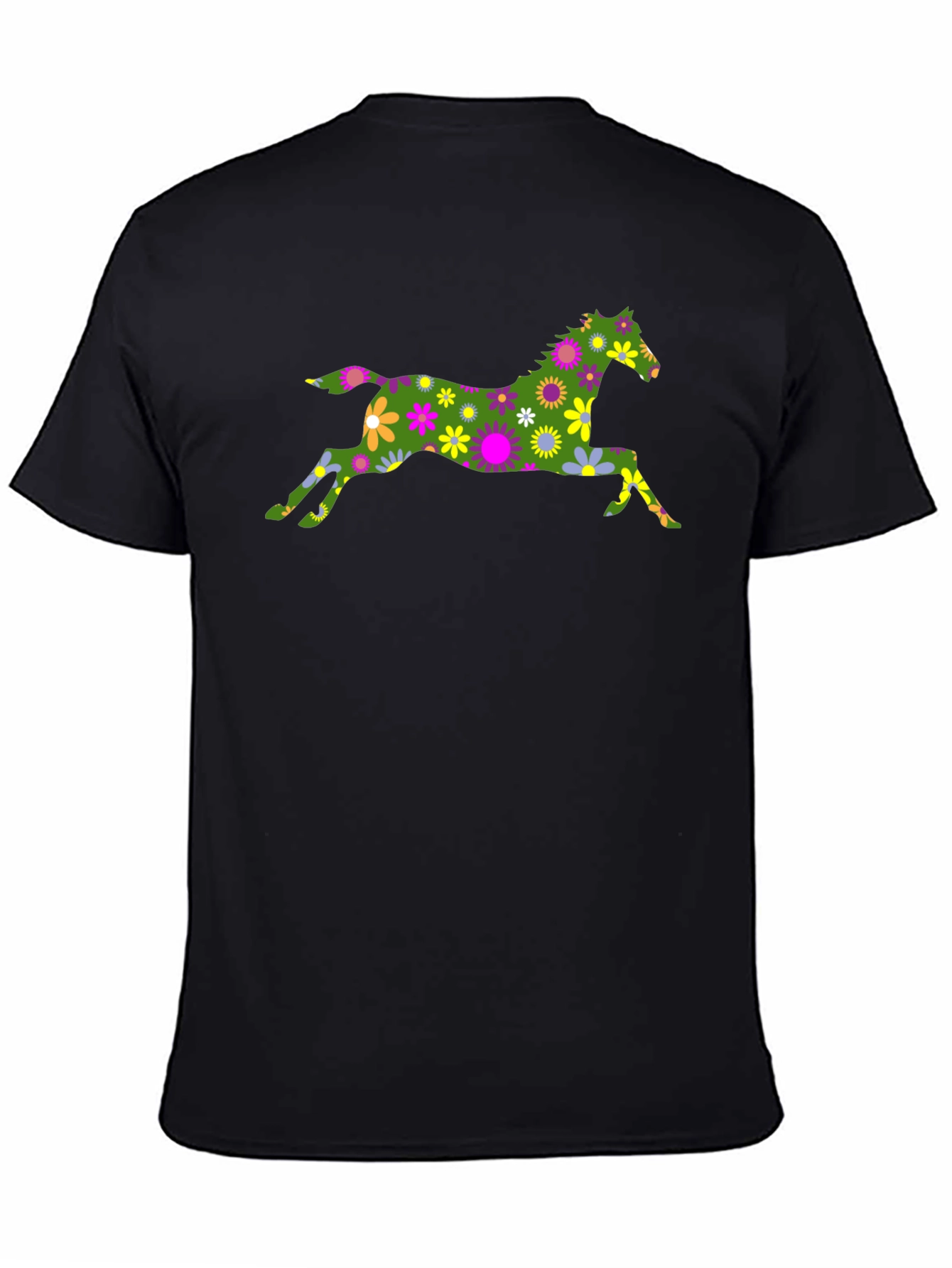 Black Floral Horse Graphic Tee - Black Cotton T-Shirt view 4