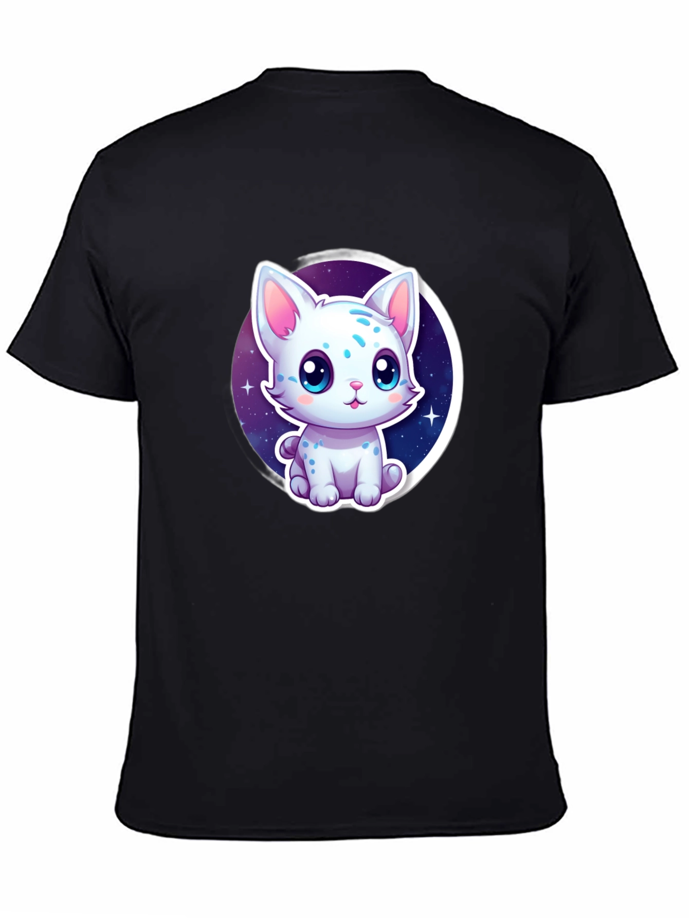 Black Cute Cartoon Cat Graphic Tee - Black view 4