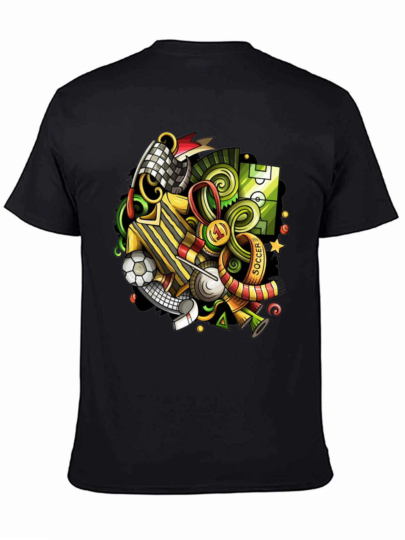 Black Soccer Cartoon Graphic T-Shirt view 4