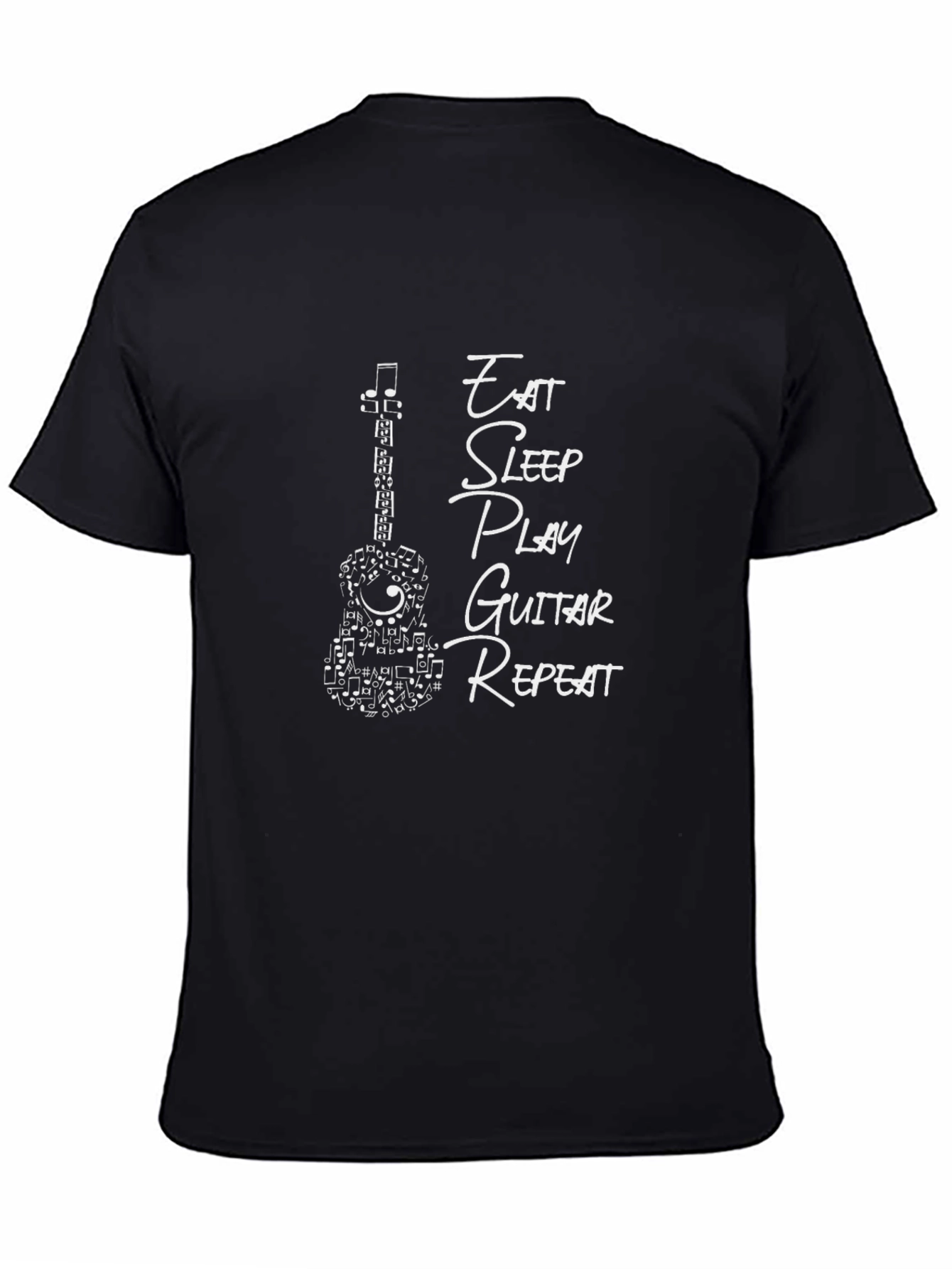 Black Eat Sleep Play Guitar Repeat Graphic Tee view 4
