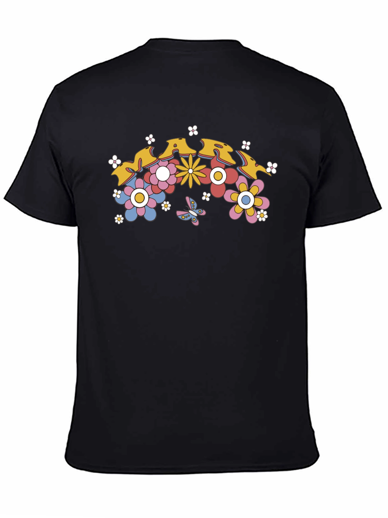 Black Retro Floral Graphic Tee - Black Cotton T-Shirt view 4