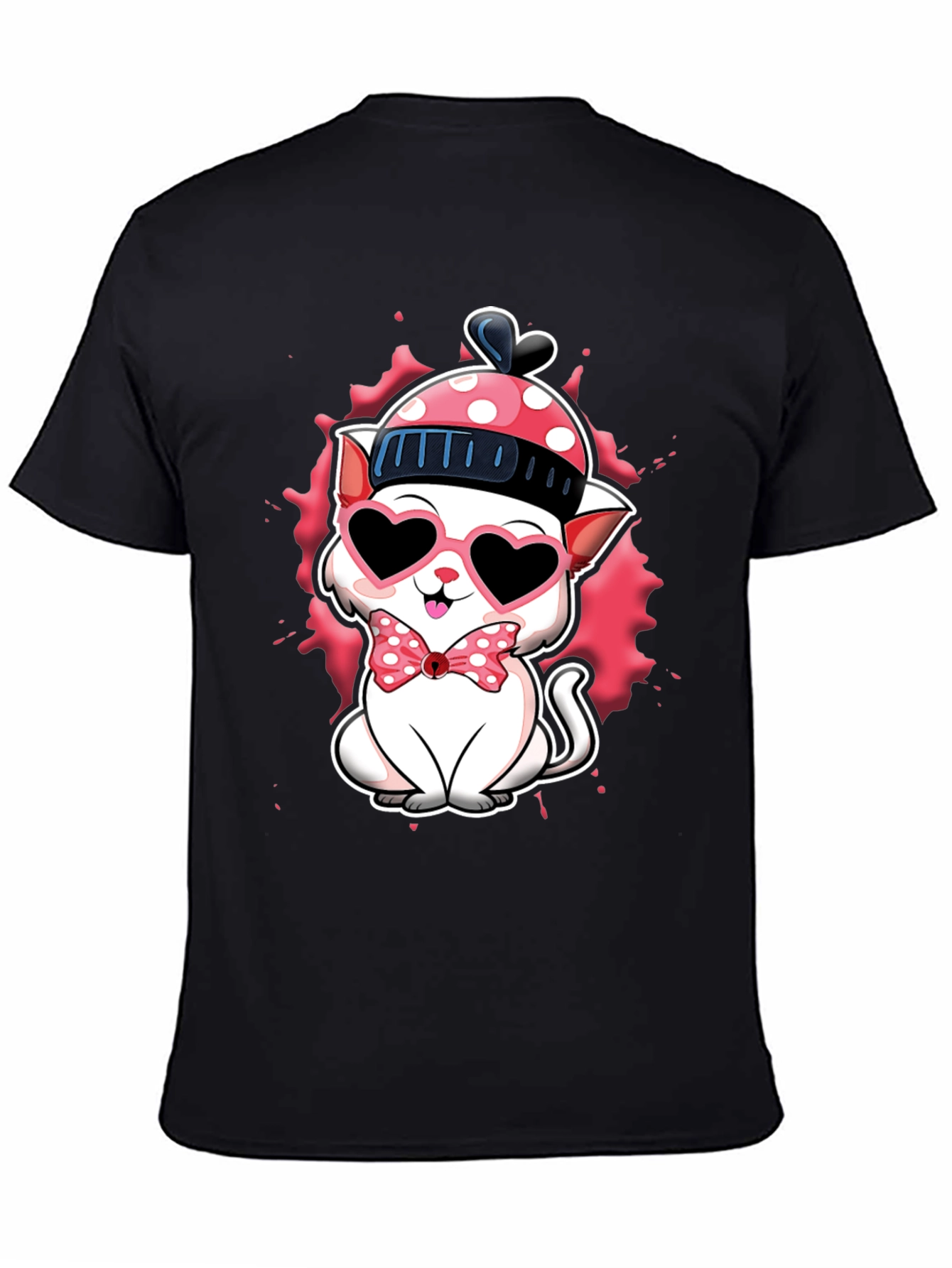 Black Cute Valentine Cat T-Shirt view 4