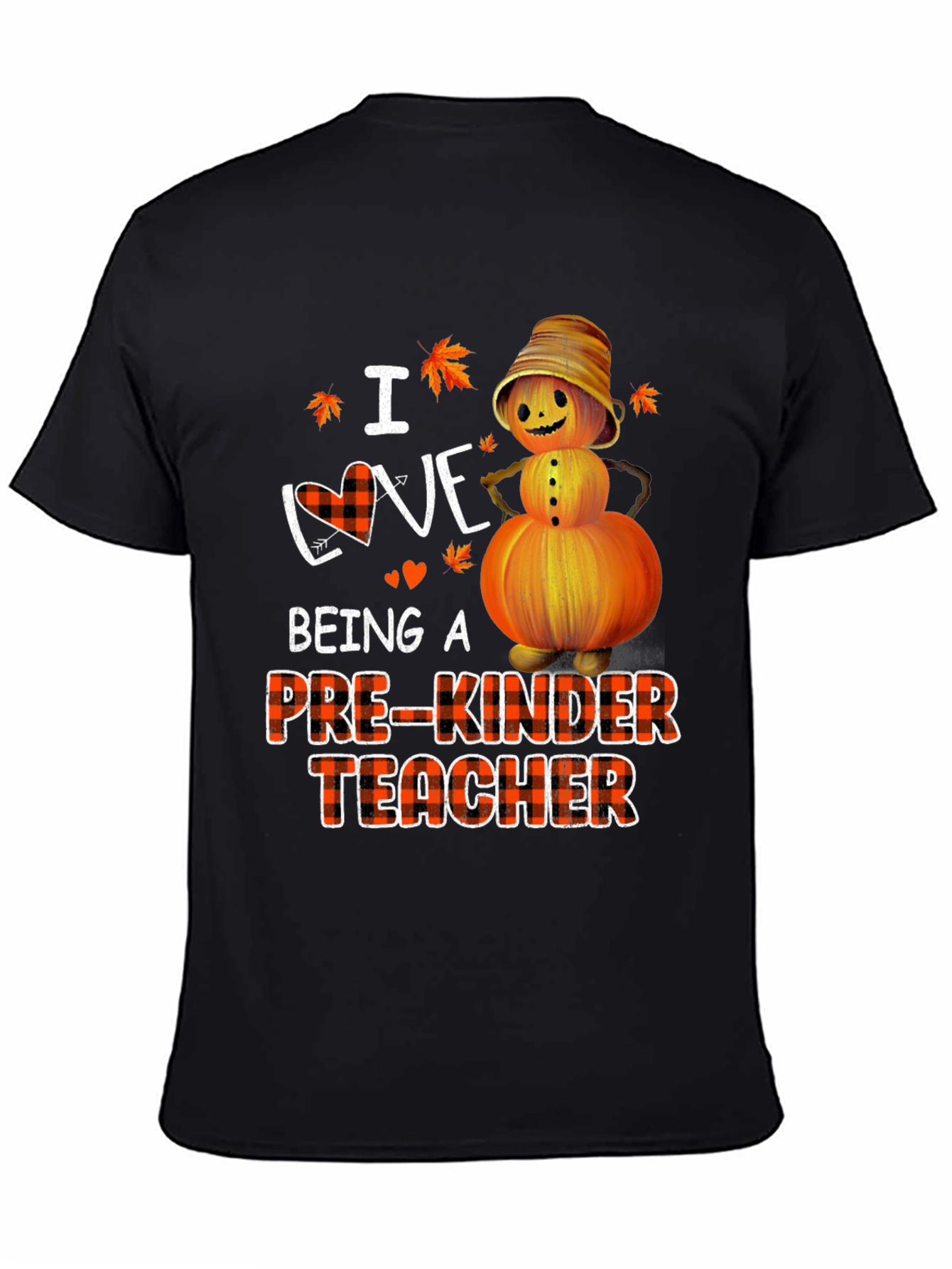 Black Pre-Kinder Teacher Fall Pumpkin T-Shirt view 4