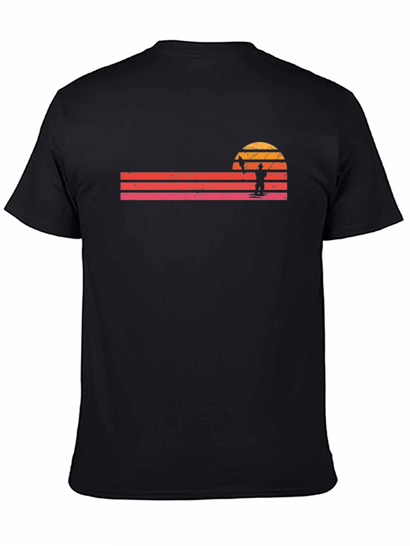 Black Retro Fishing Sunset T-Shirt - Black view 4