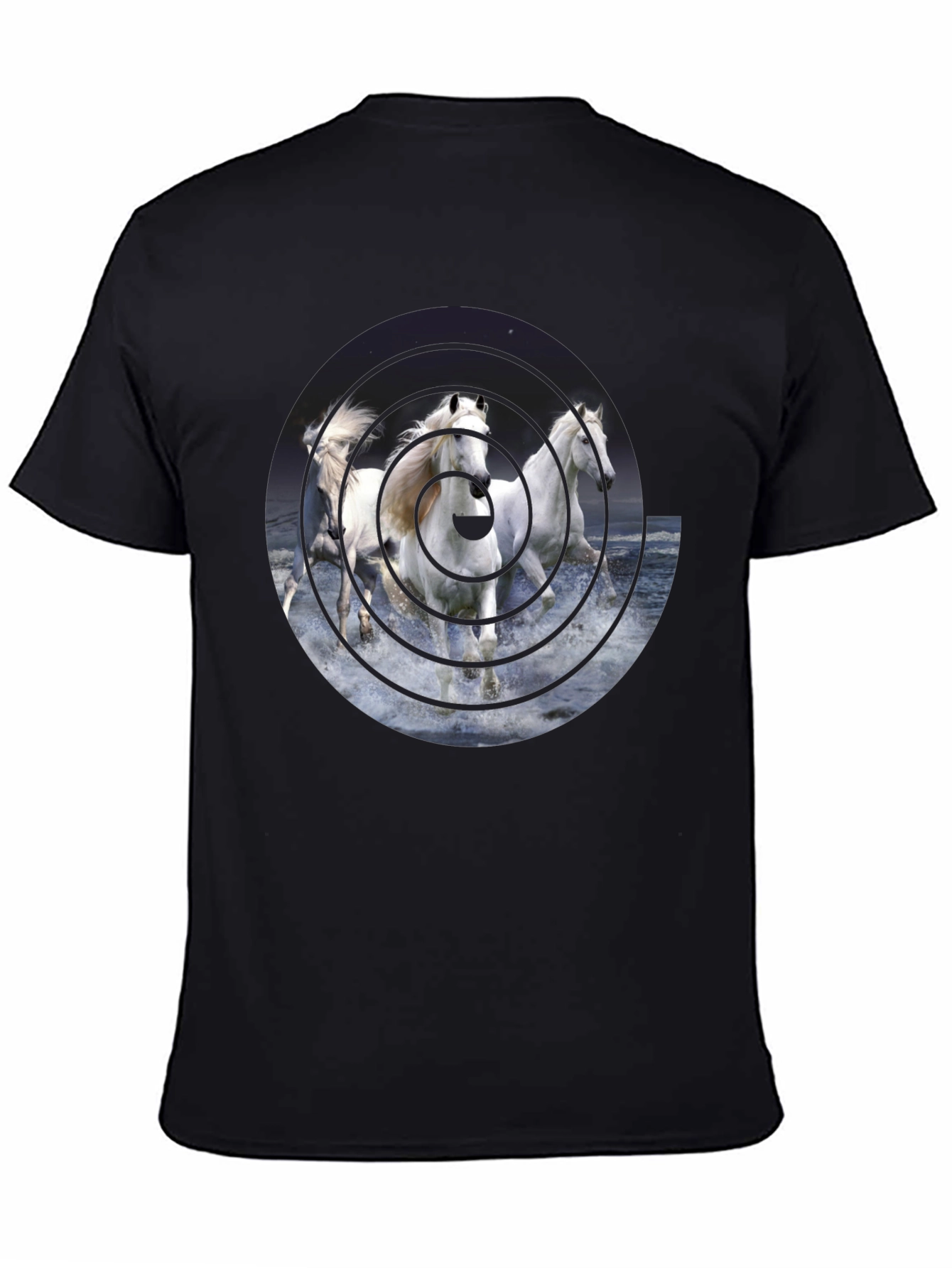 Black Equine Vortex Black T-Shirt - Unique Horse Design view 4