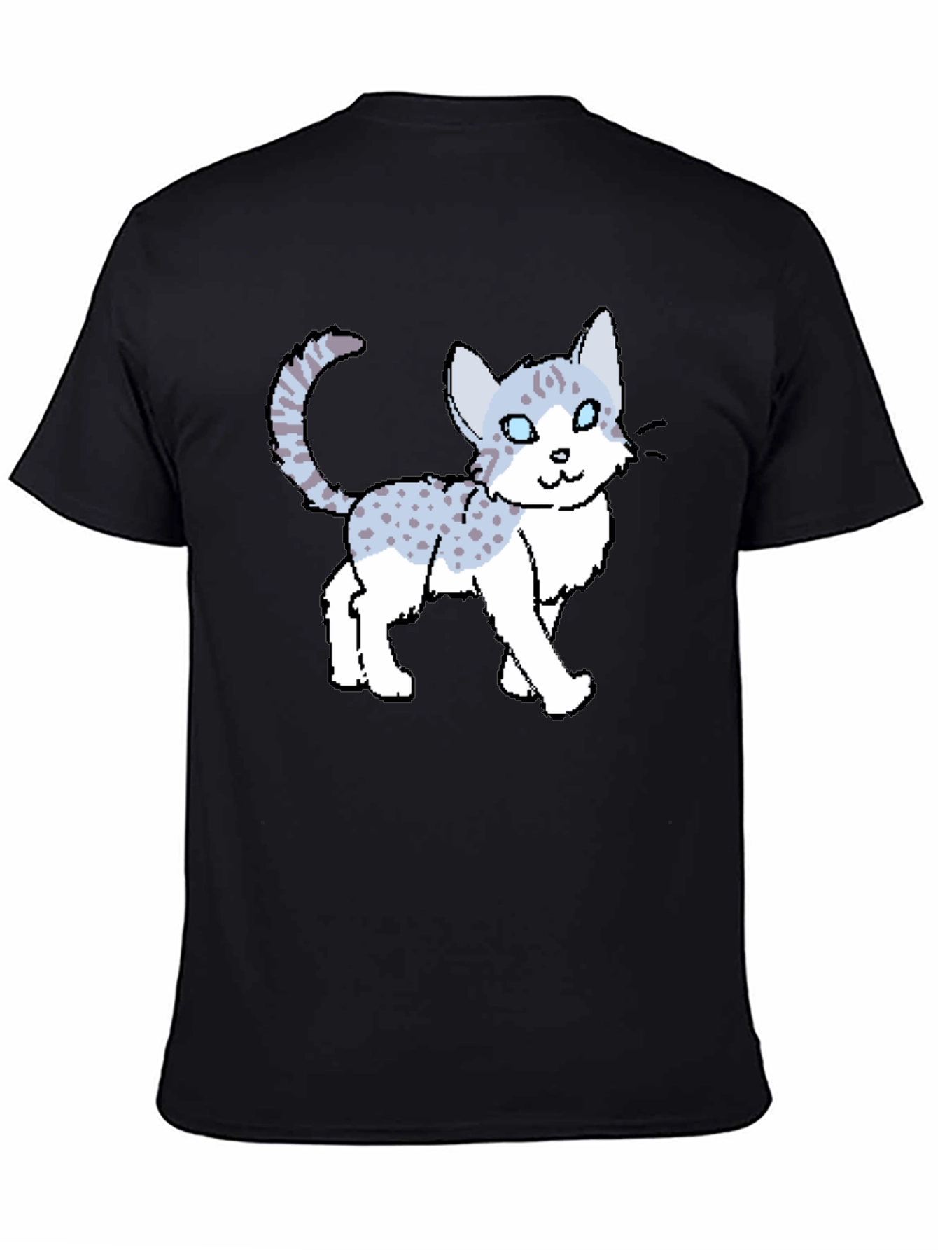 Black Cartoon Cat Print Black T-Shirt view 4
