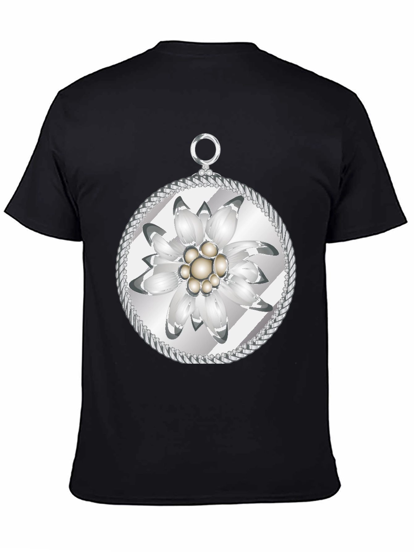 Edelweiss Flower T-Shirt - Black Cotton Tee - 4