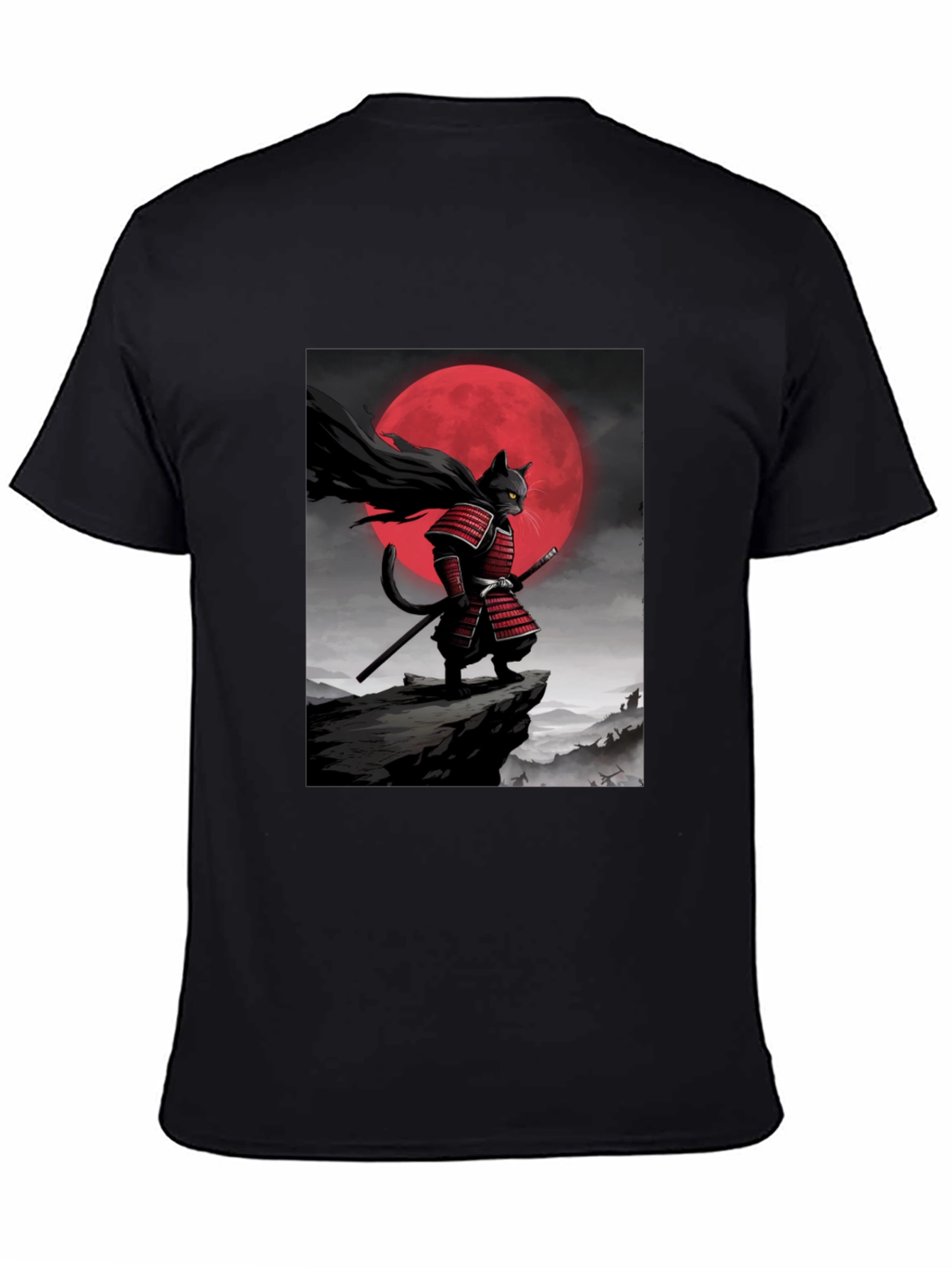 Black Samurai Cat Graphic T-Shirt view 4