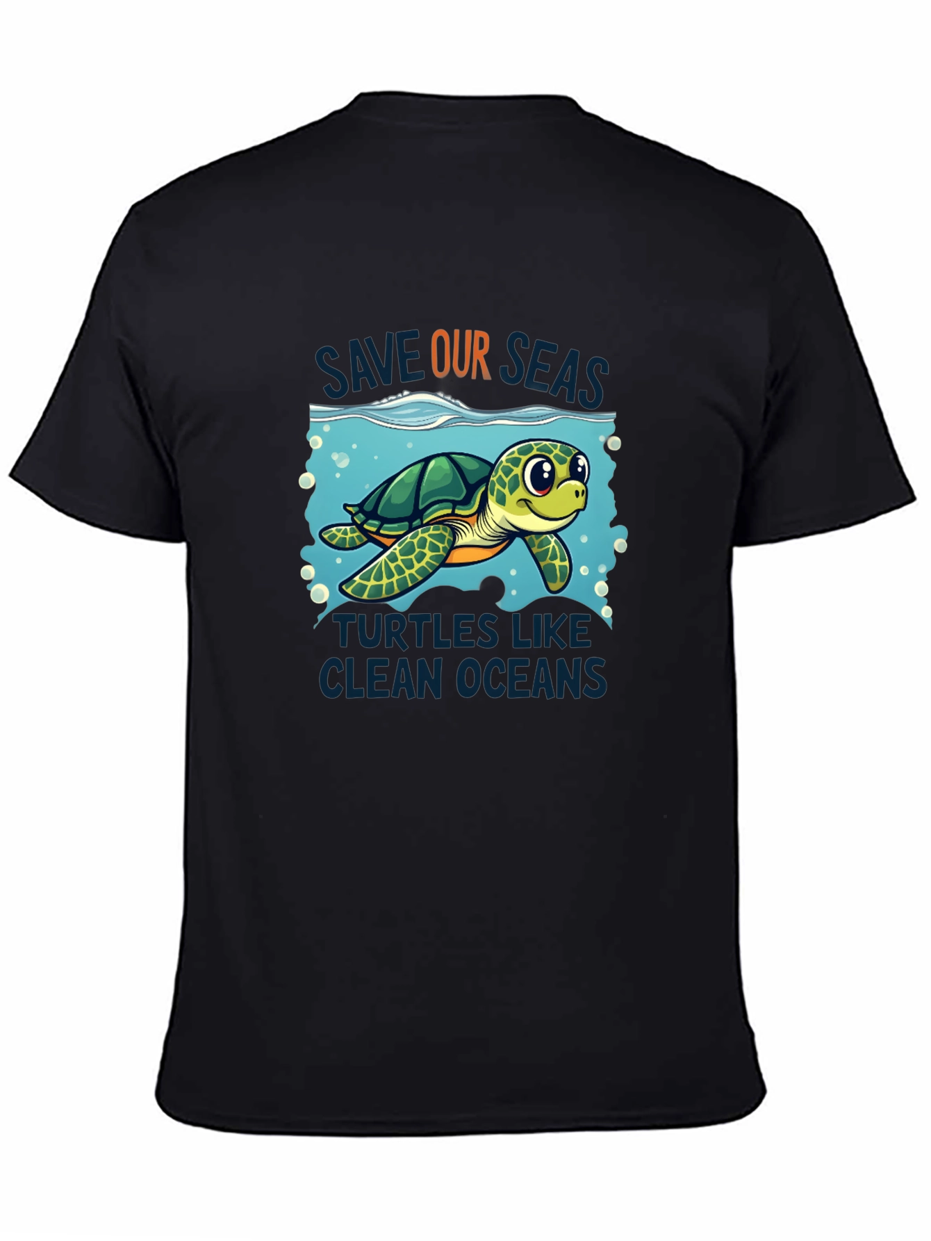 Black Save Our Seas Turtle Graphic Tee - Black view 4