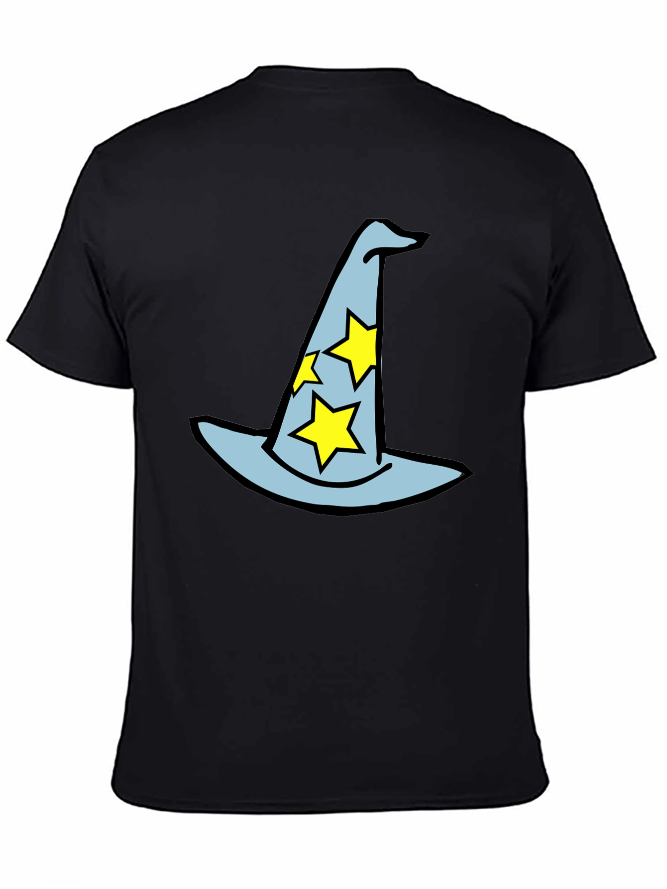 Black Wizard Hat Graphic Tee - Magical Star Design Black T-Shirt view 4