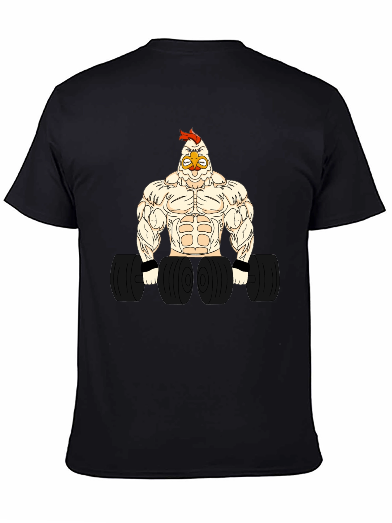 Black Funny Gym Chicken Graphic T-Shirt - Bodybuilder Rooster view 4