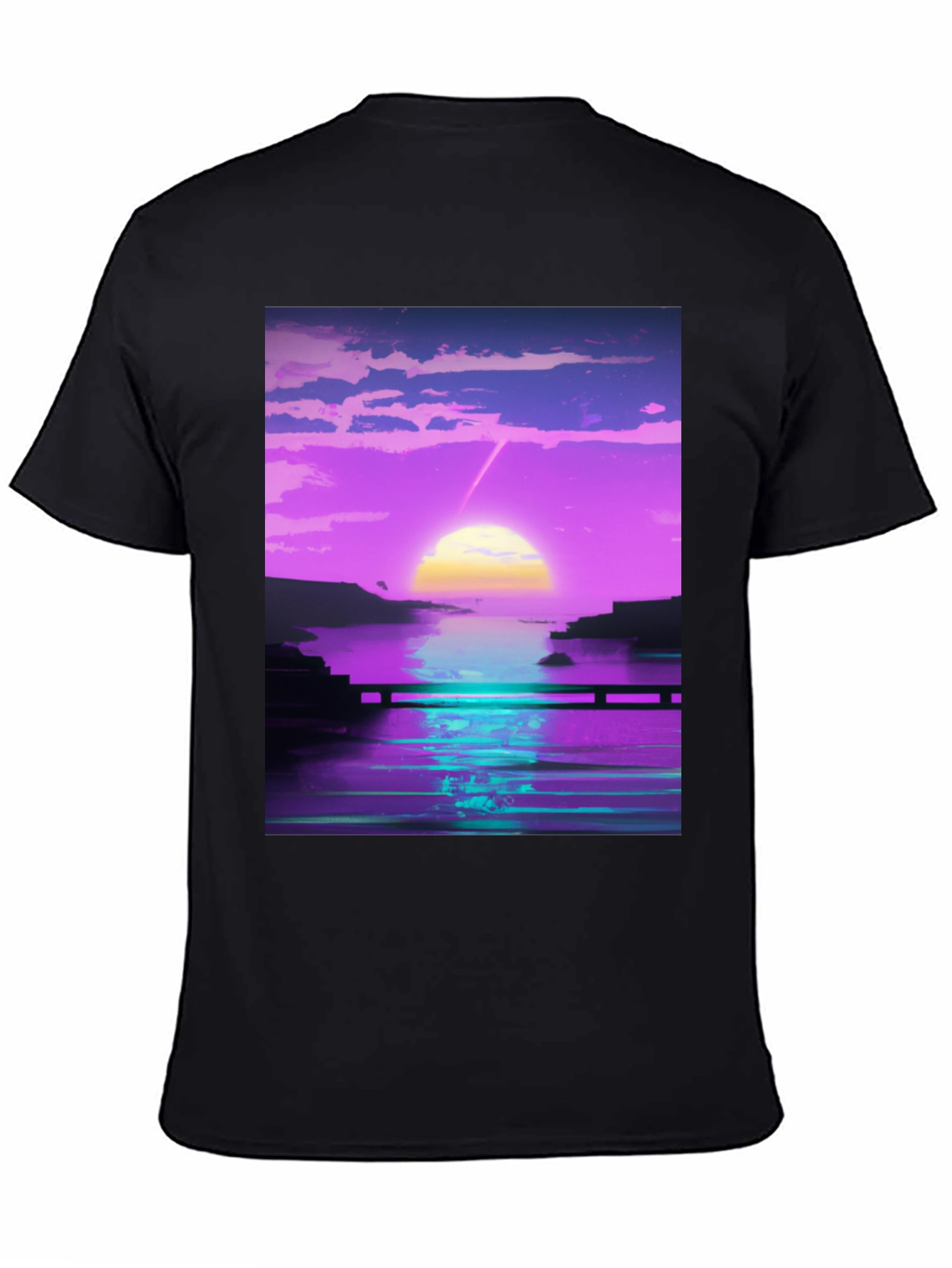 Black Vaporwave Sunset Graphic Tee - Retro Style view 4