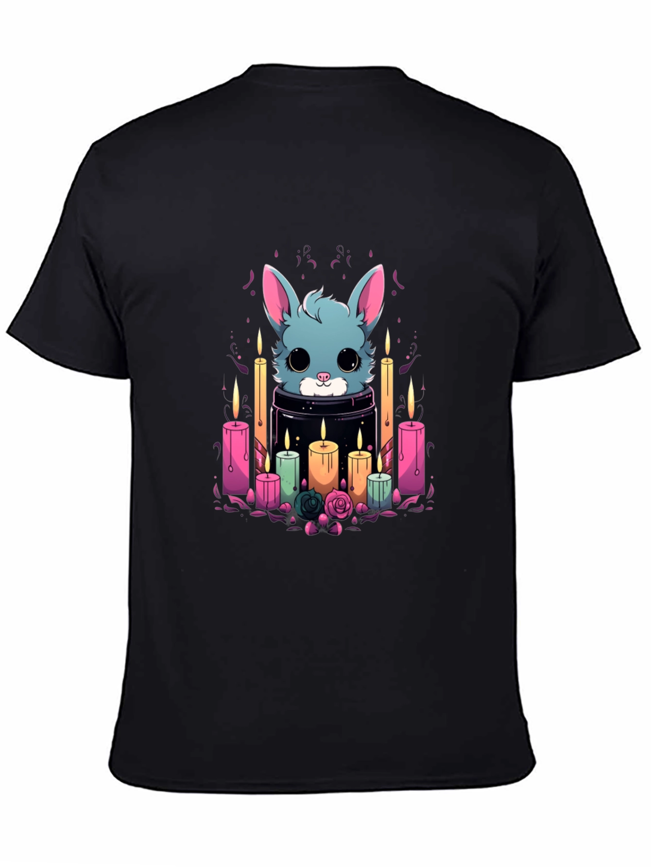 Black Cute Bunny Candle T-Shirt - Stylish Graphic Tee view 4