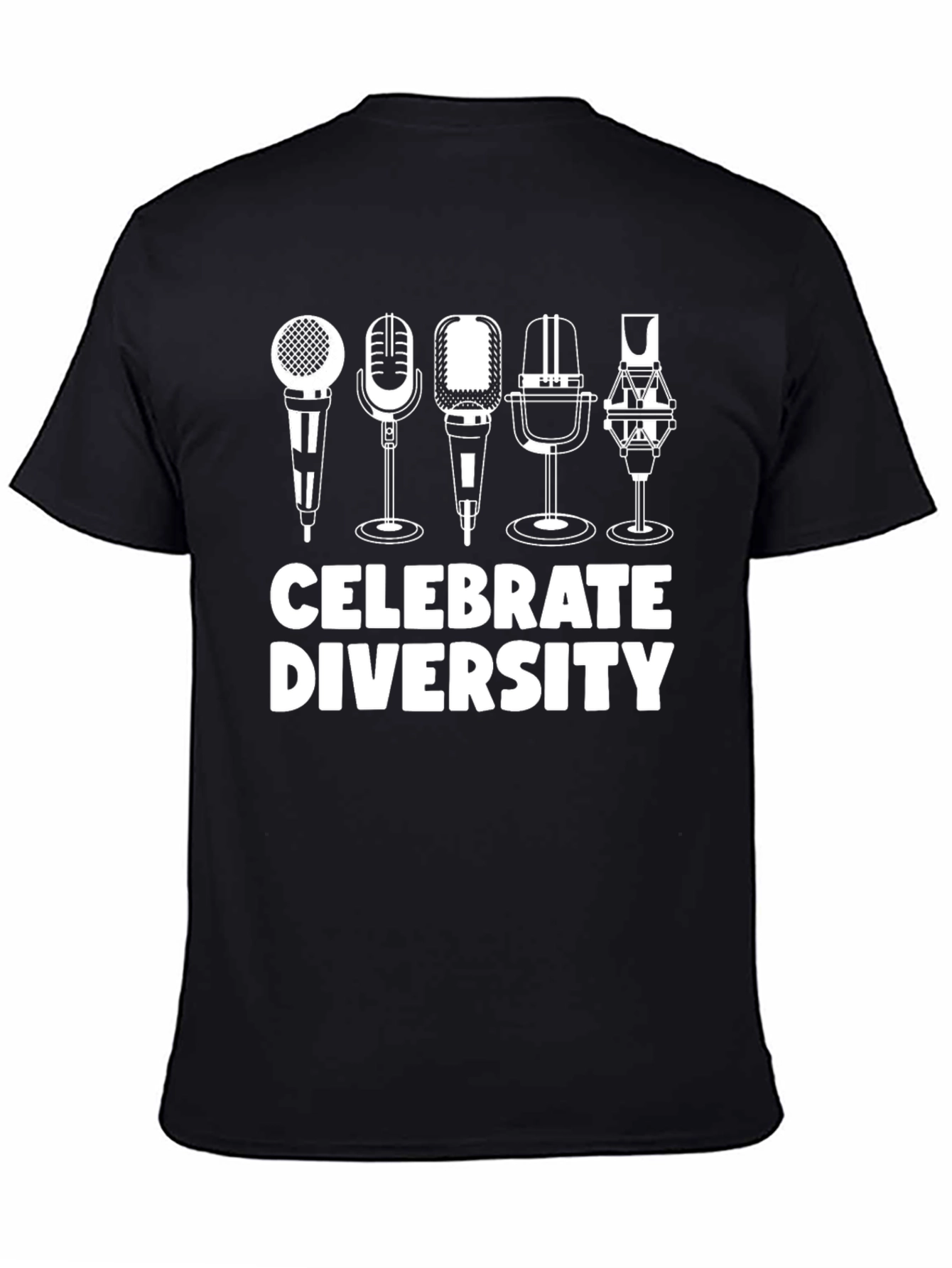 Black Celebrate Diversity T-Shirt - Microphone Graphic Tee view 4